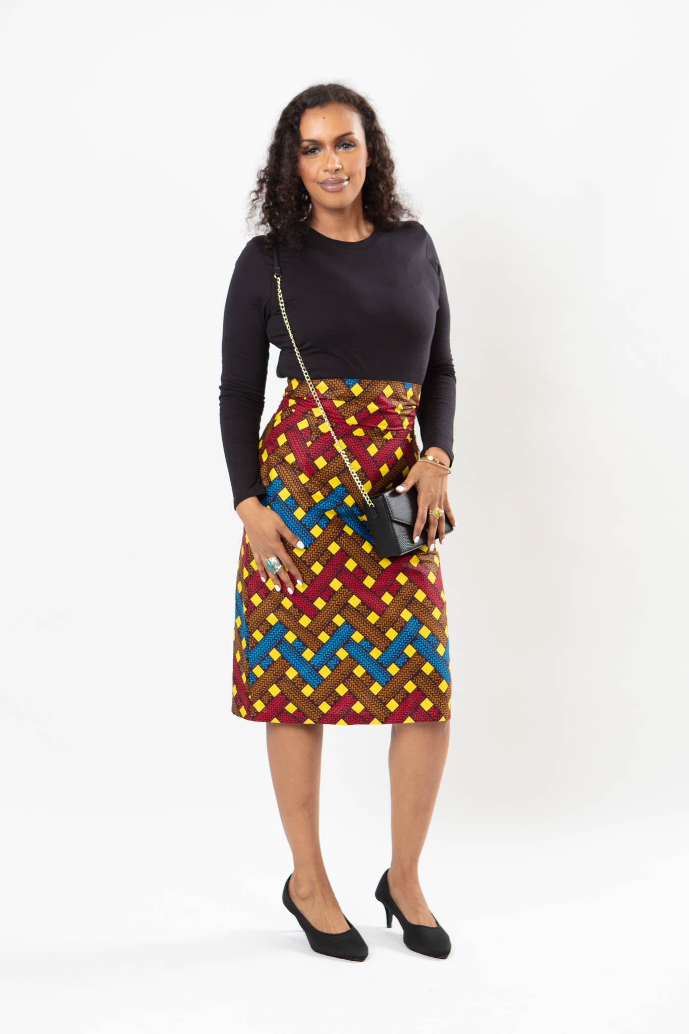 AFRICAN PRINT WOVEN FABRIC PATTERN HIGH WAIST SKIRT