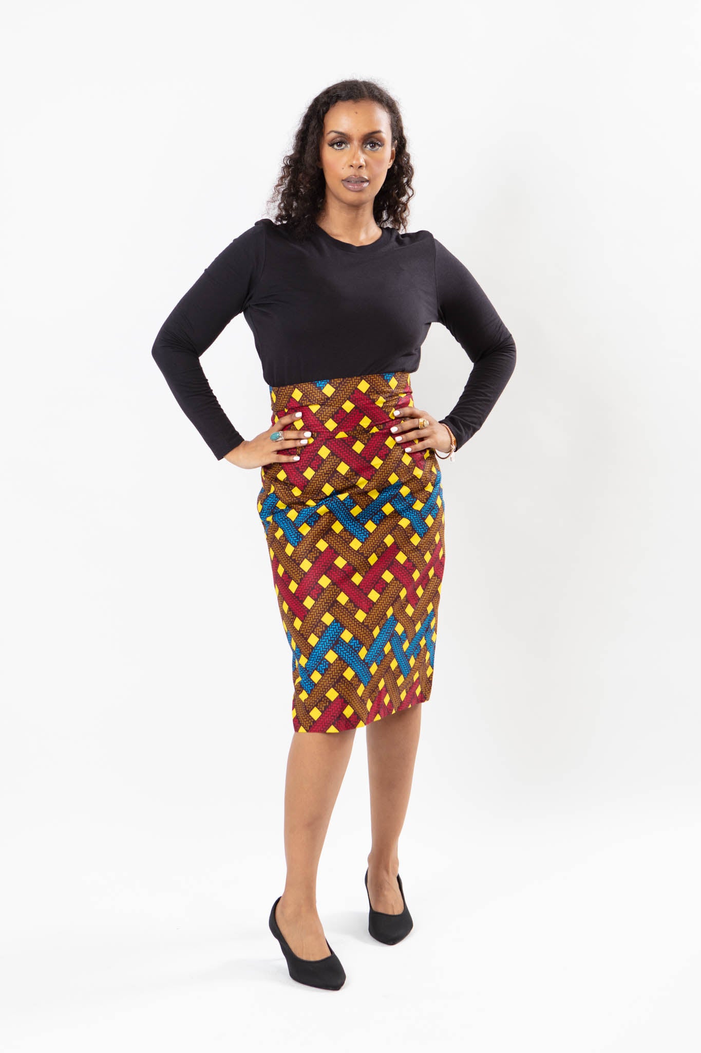 AFRICAN PRINT WOVEN FABRIC PATTERN HIGH WAIST SKIRT