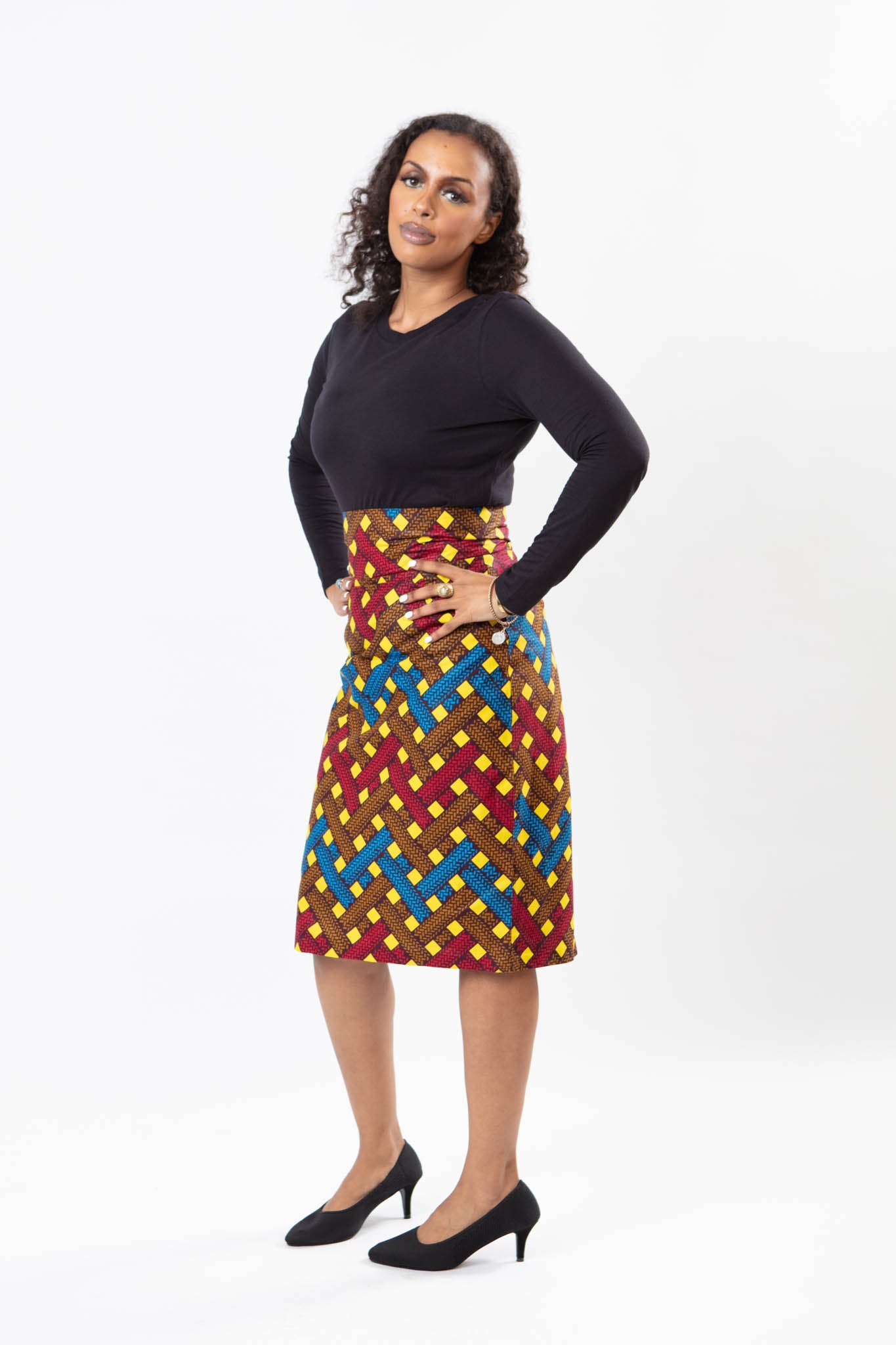 AFRICAN PRINT WOVEN FABRIC PATTERN HIGH WAIST SKIRT