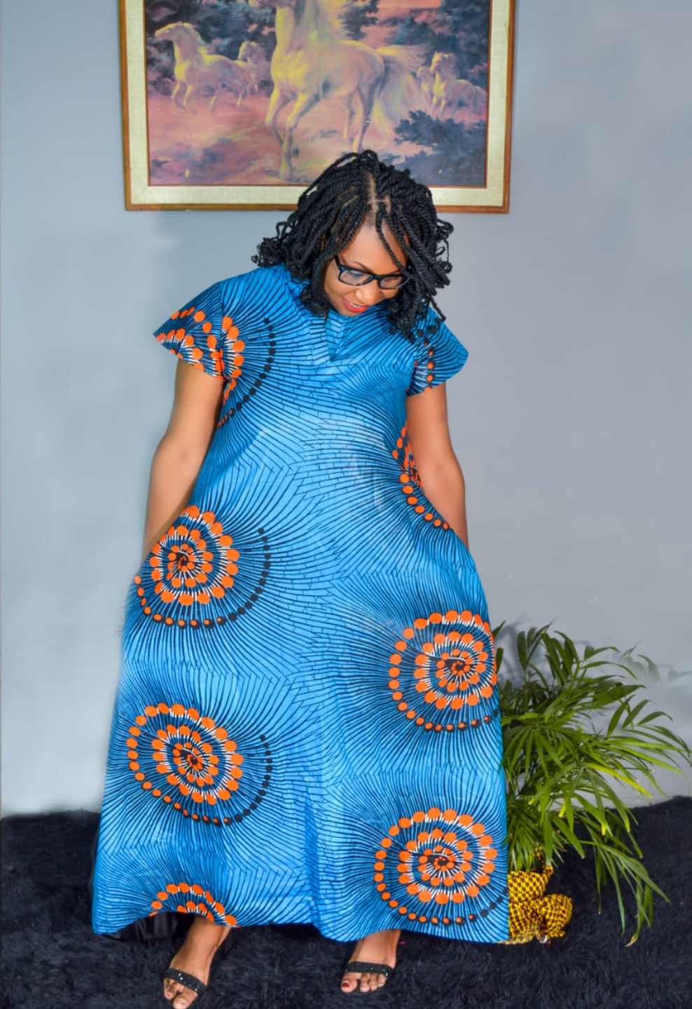 AFRICAN PRINT LADIES BLUE MAXI DRESS