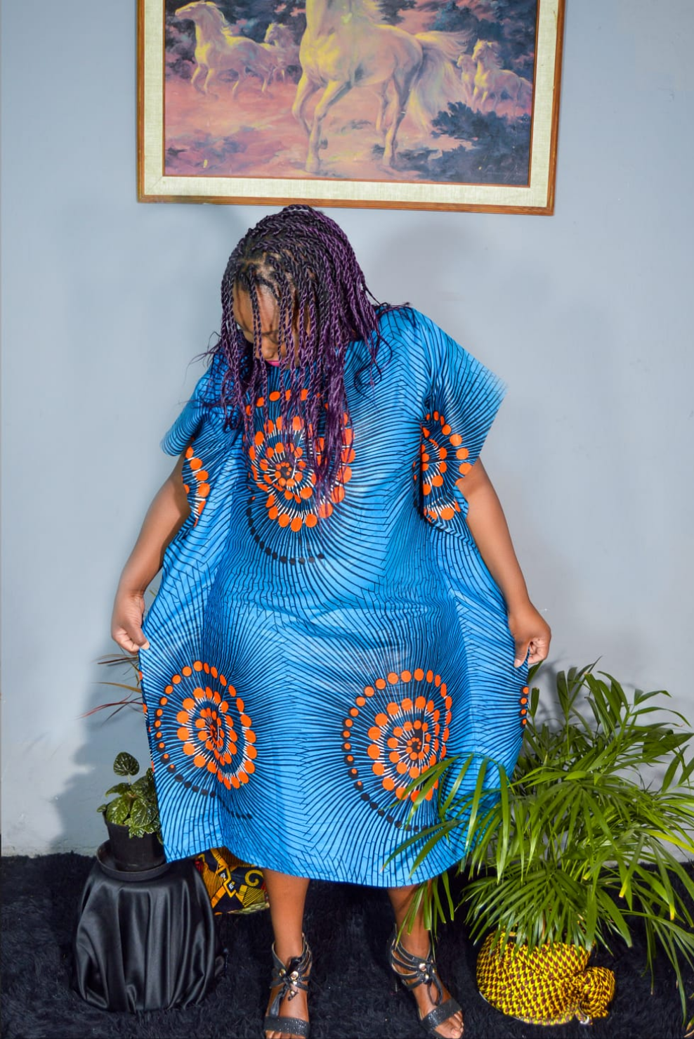 AFRICAN PRINT LADIES BLUE BOUBOU MAXI DRESS