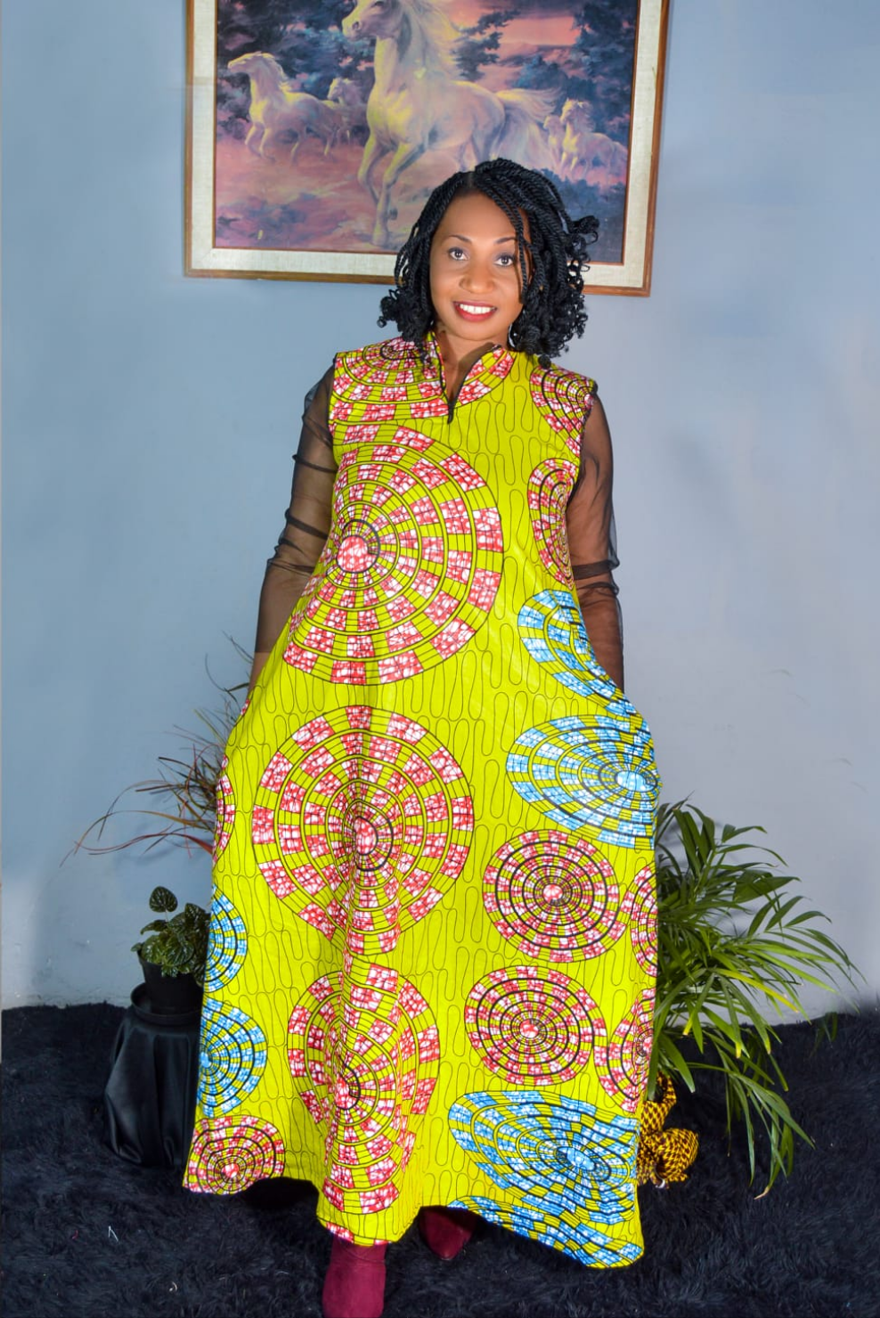 AFRICAN PRINT LADIES ANKARA MAXI DRESS WITH LACE SLEEVES