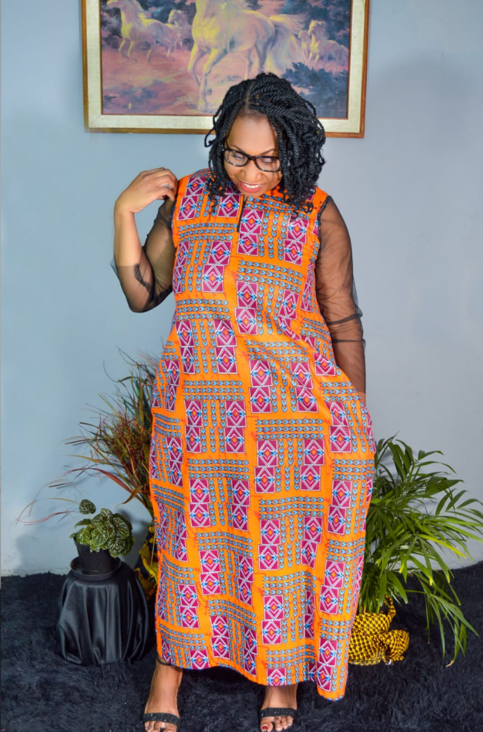 AFRICAN PRINT LADIES ANKARA MAXI DRESS WITH LACE SLEEVES