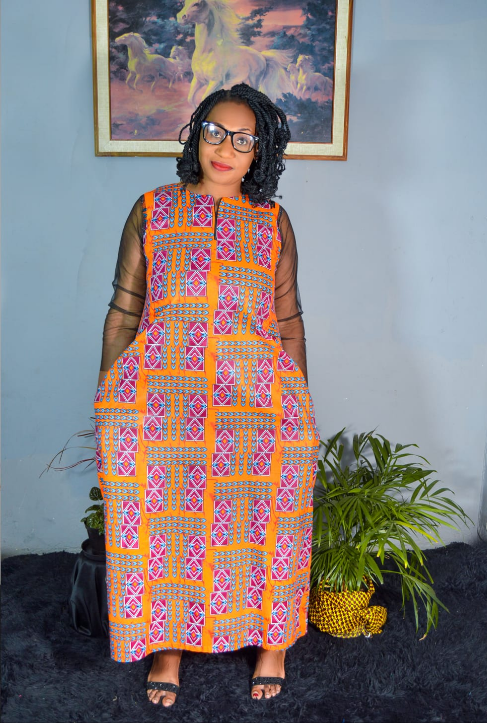 AFRICAN PRINT LADIES ANKARA MAXI DRESS WITH LACE SLEEVES