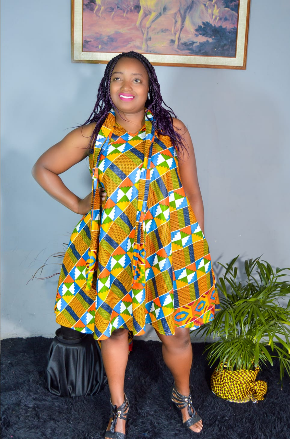 AFRICAN PRINT LADIES SLEEVLESS ANKARA MID DRESS