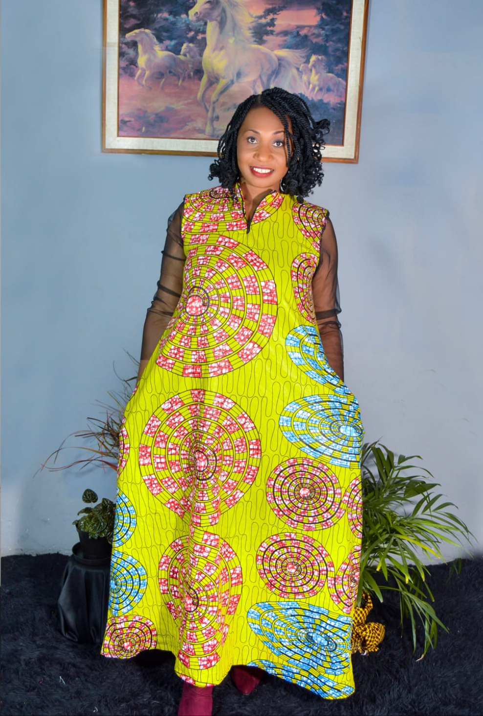 AFRICAN PRINT LADIES ANKARA MAXI DRESS WITH LACE SLEEVES