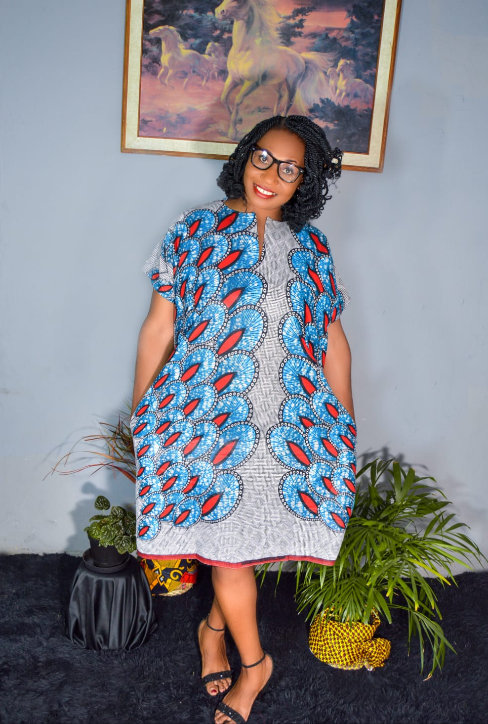 AFRICAN PRINT LADIES ANKARA PEACOCK MID DRESS