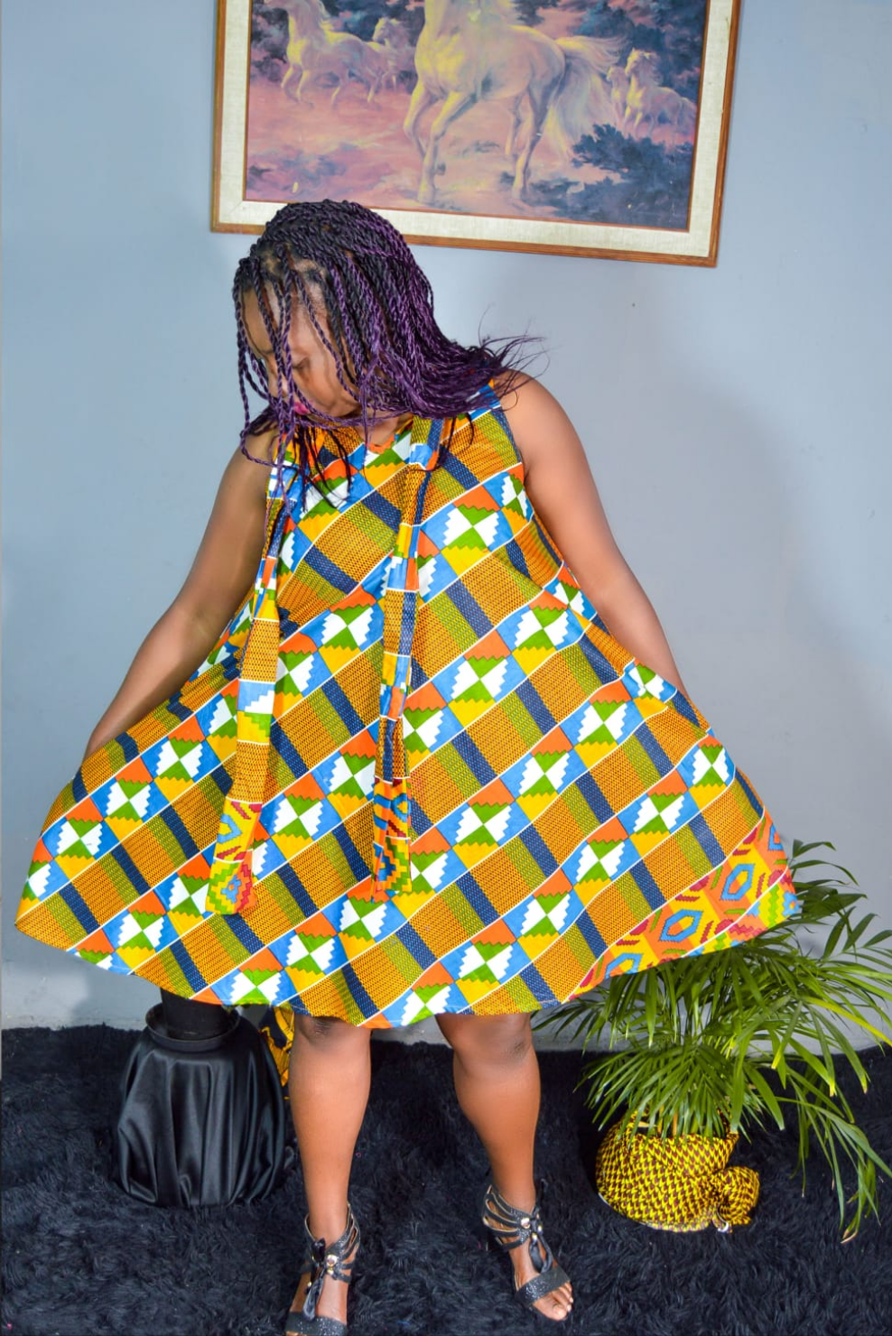 AFRICAN PRINT LADIES SLEEVLESS ANKARA MID DRESS