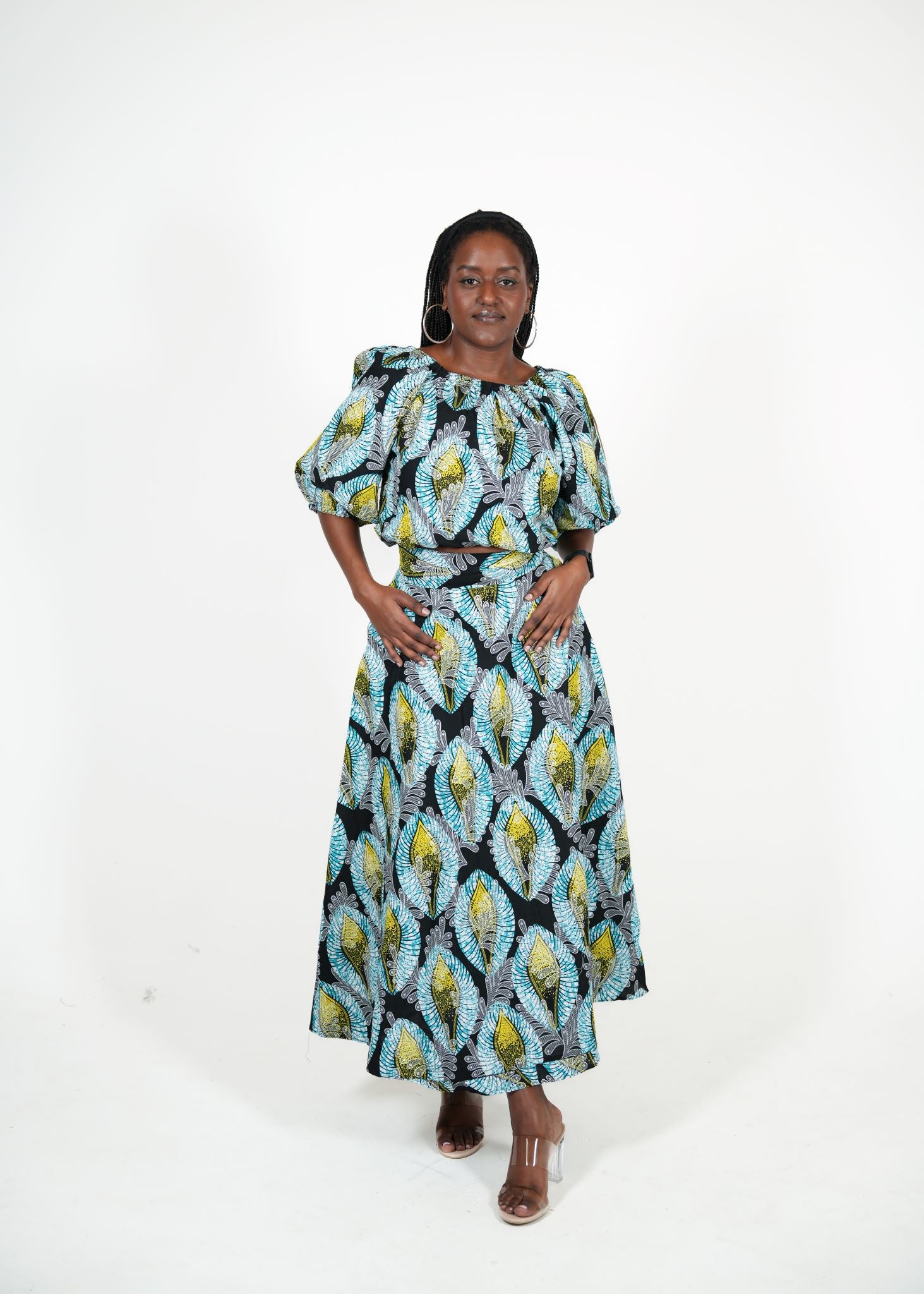 Lea African Print Off-Shoulder Maxi Skirt Set