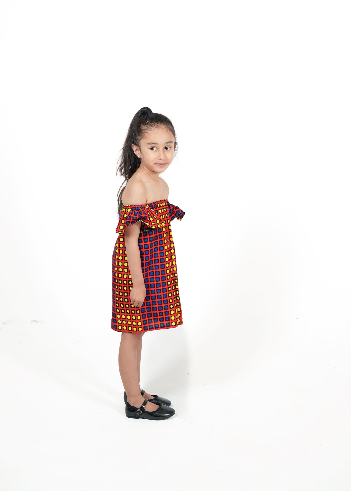 Amaira African Print Off-Shoulder Kids Dress