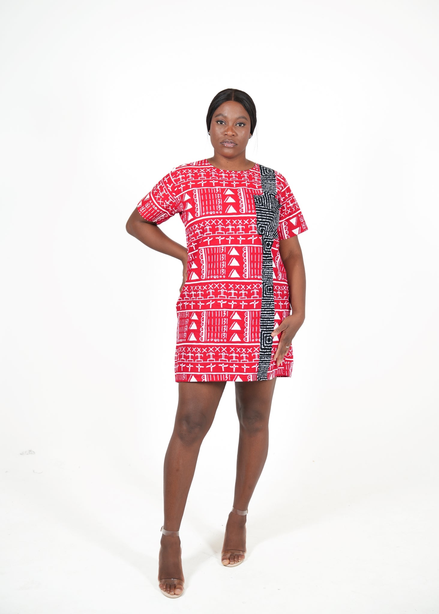 Kaya Red African Print Shift Dress