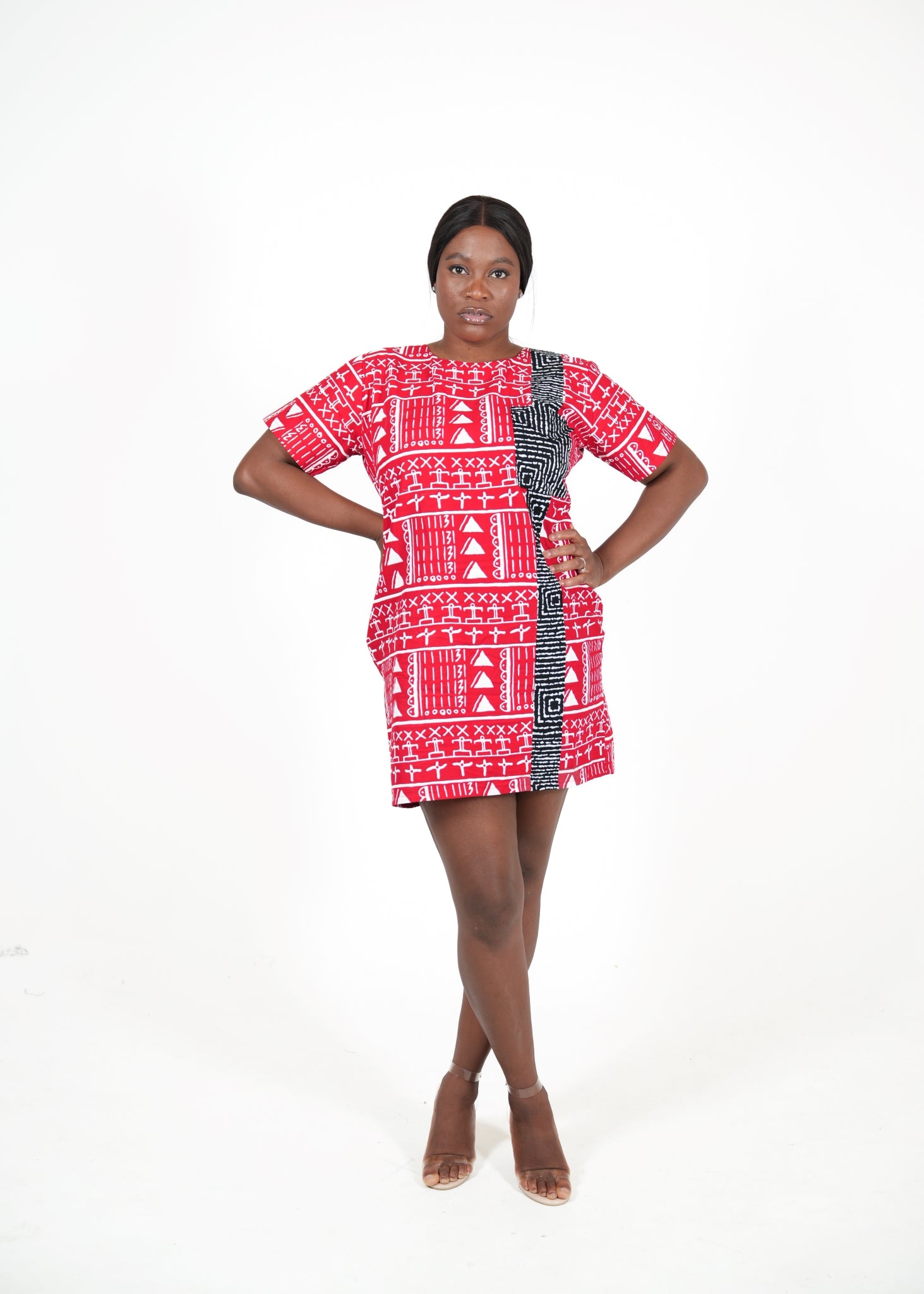 Kaya Red African Print Shift Dress