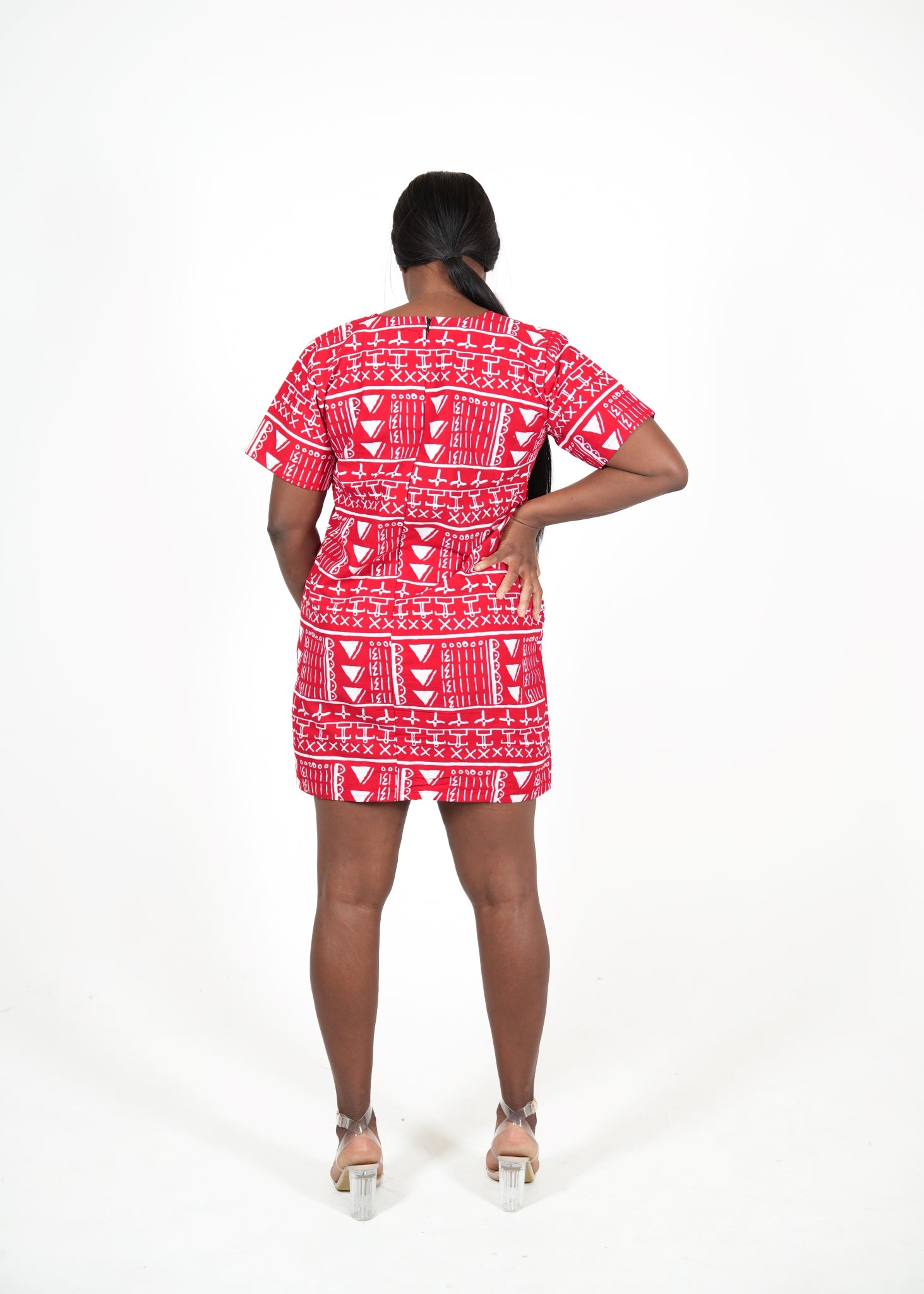 Kaya Red African Print Shift Dress