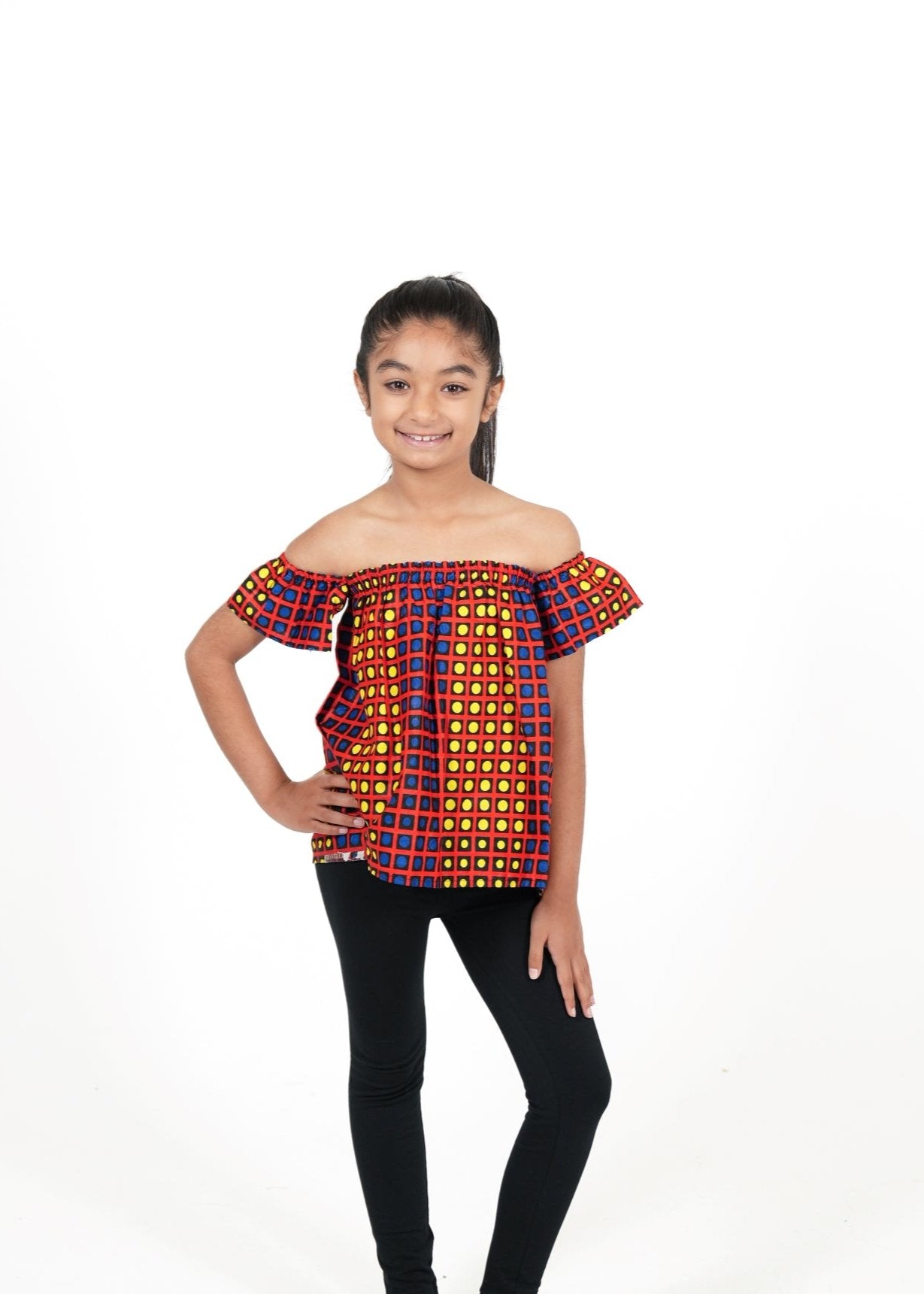 Prisca African Print Off-Shoulder Kids Top