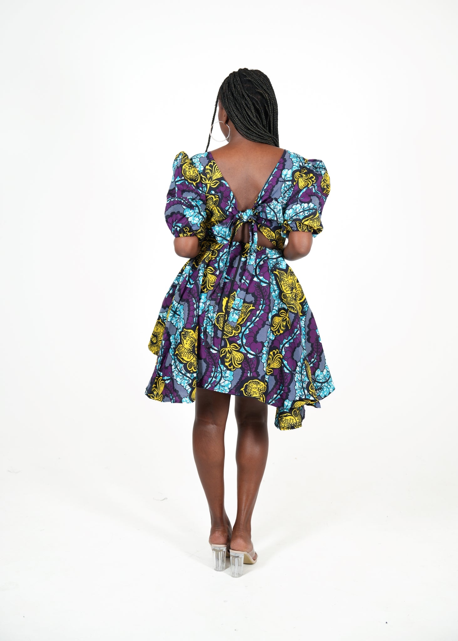 Liandra African Print Floral Puff-Sleeve Flare Dress