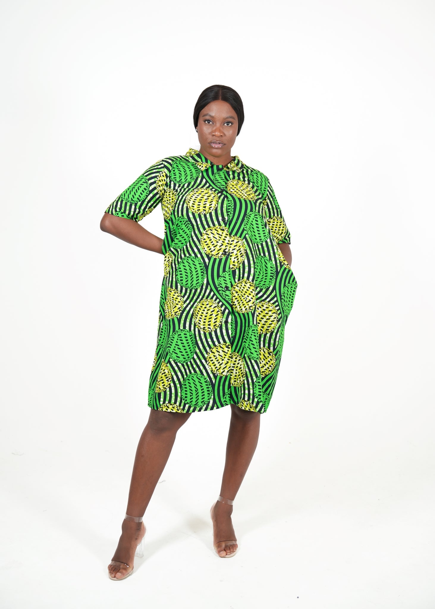 Verdant Waves African Print Dress