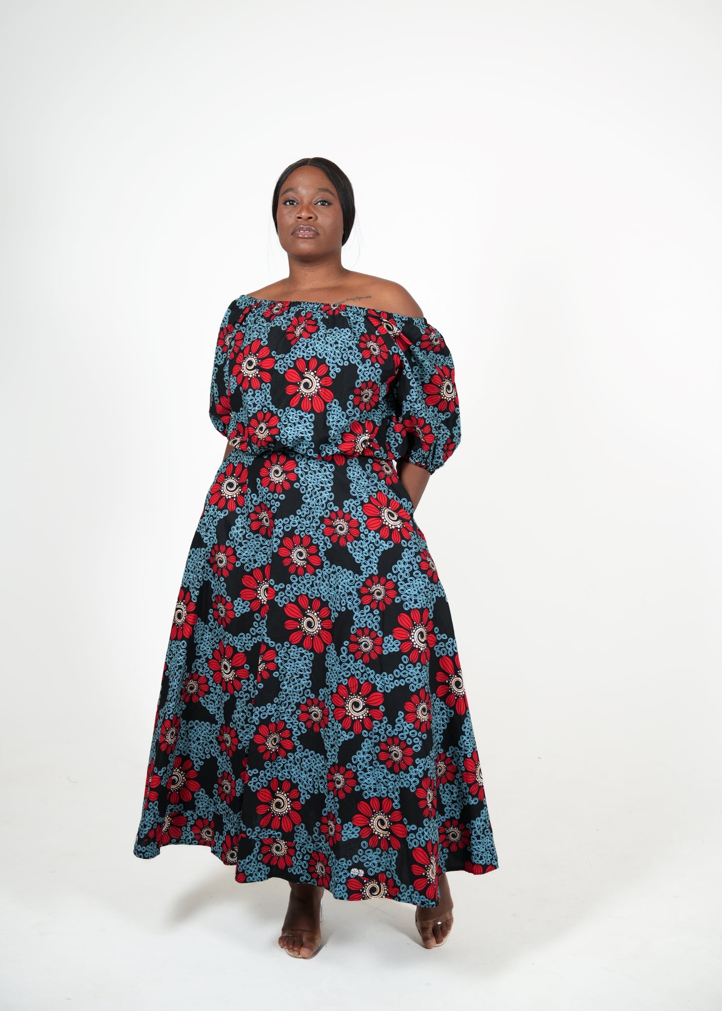 Mutarike Off-Shoulder African Print Floral Maxi Skirt Set