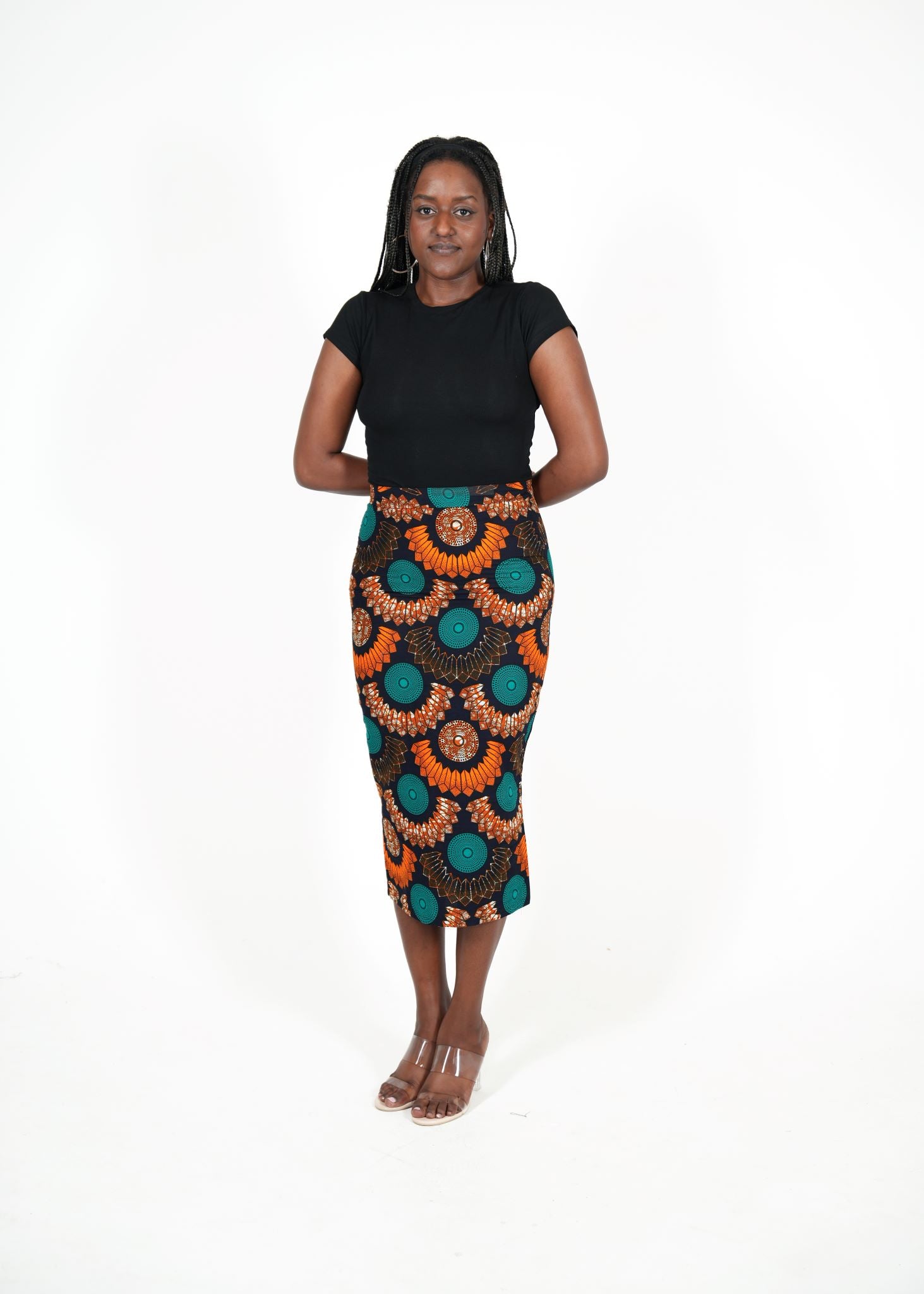 African Print Sunburst Pencil Skirt