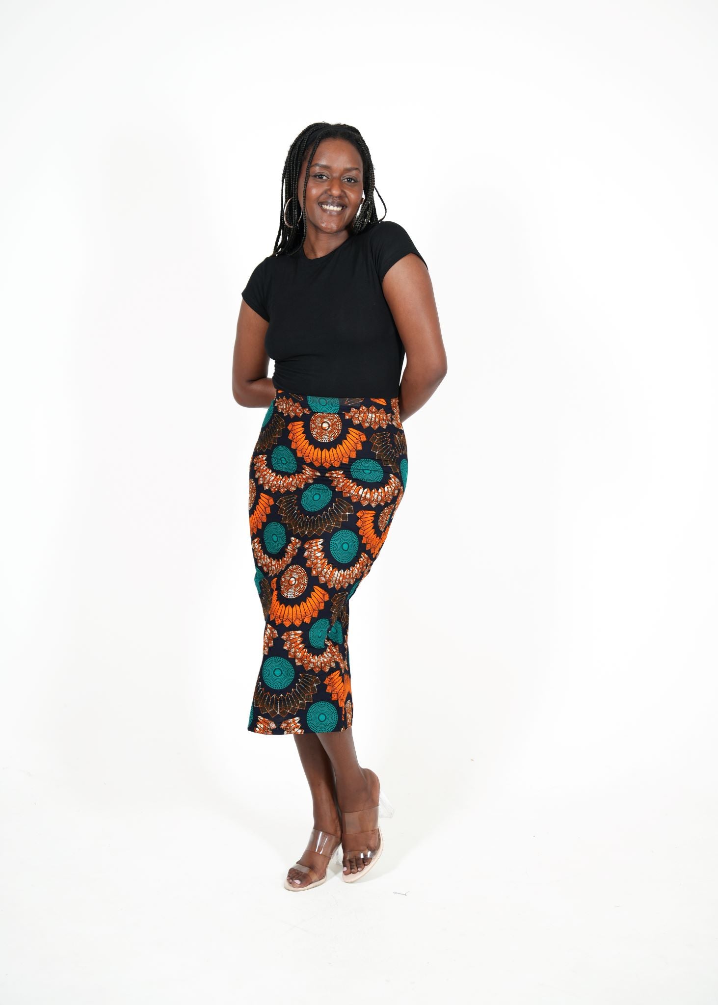 African Print Sunburst Pencil Skirt