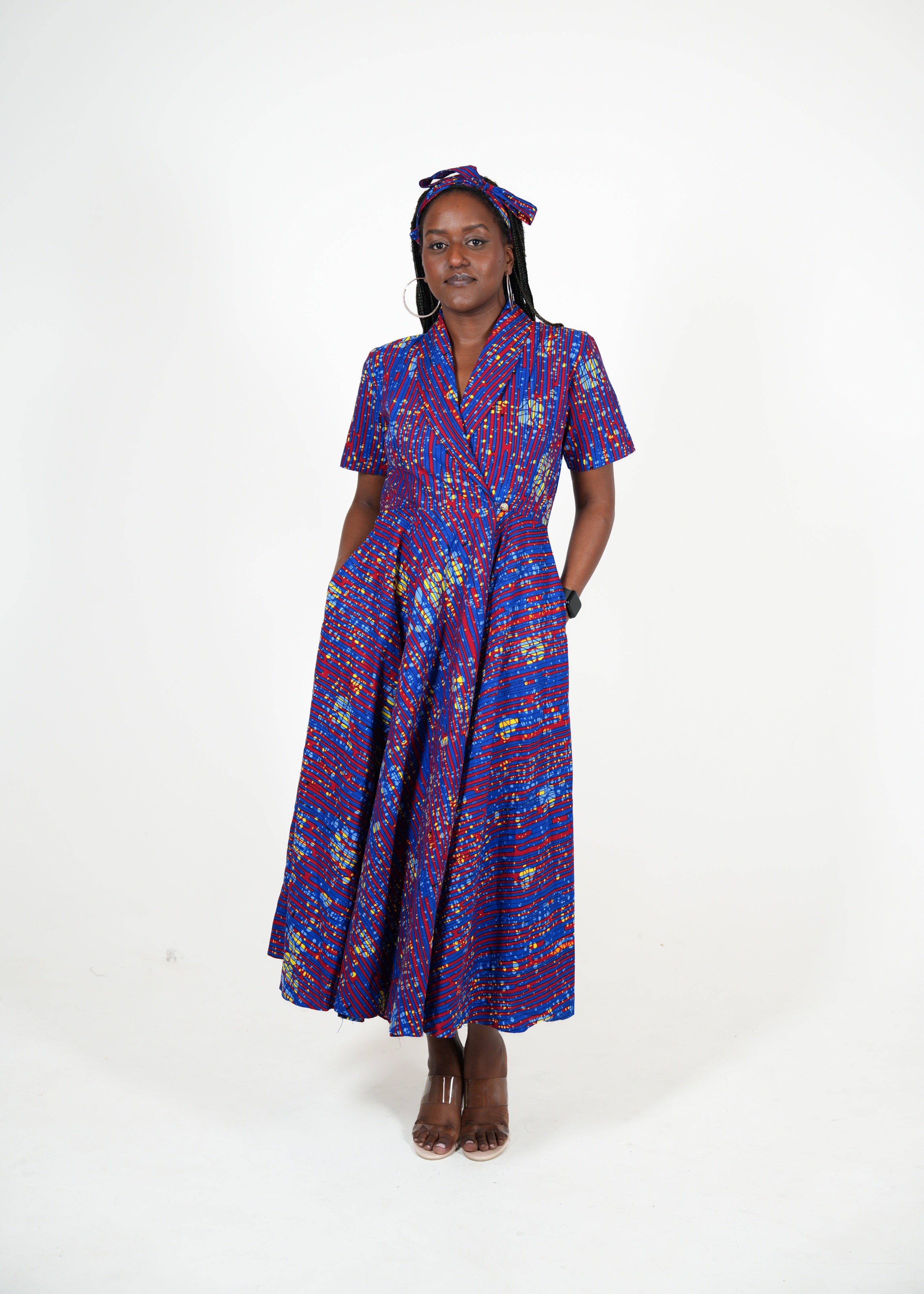 Viviano African Print Wrap Maxi Dress With Pockets