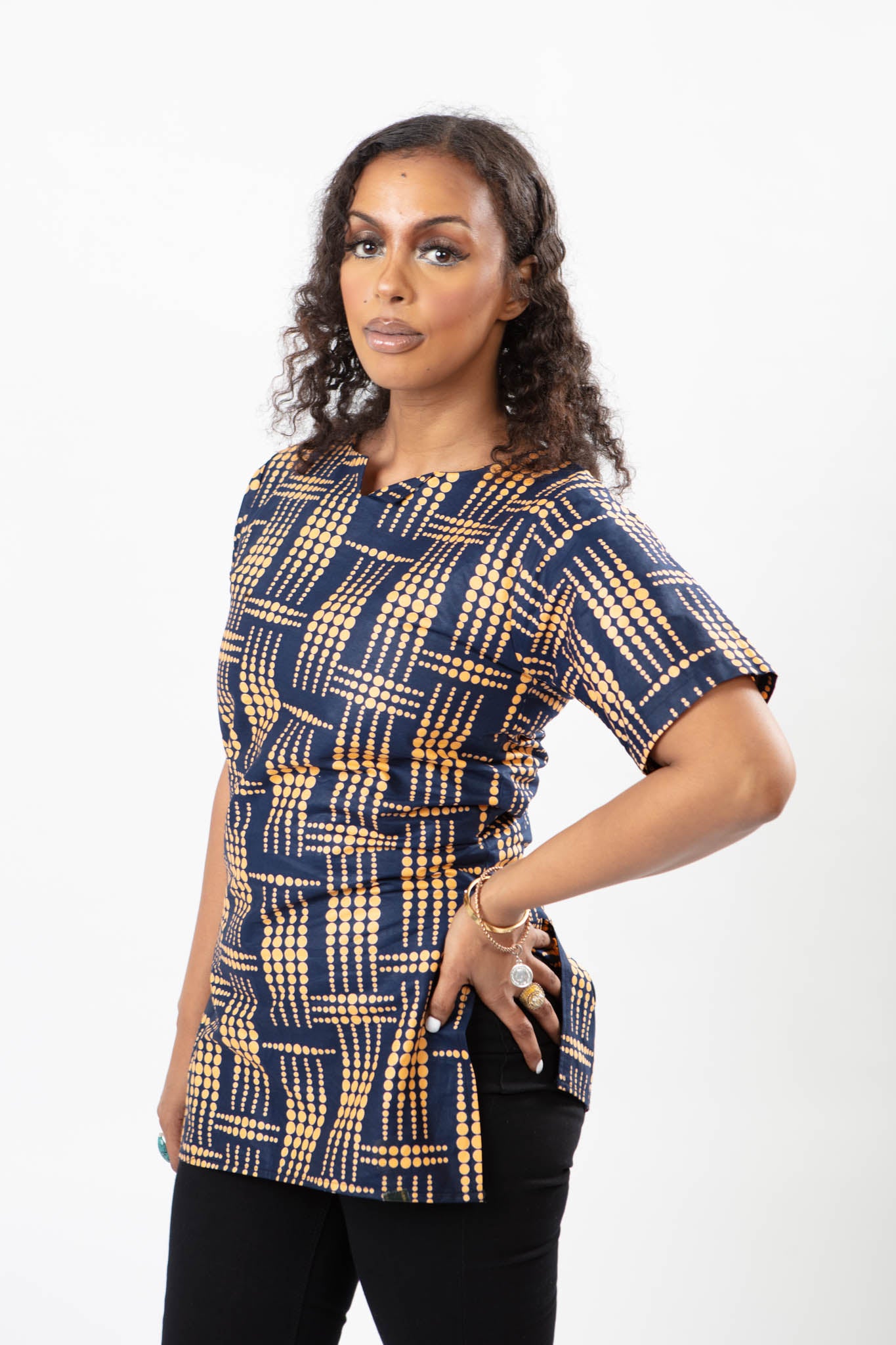 AFRICAN PRINT UNISEX NAVY BLUE DOTTED SHIRT