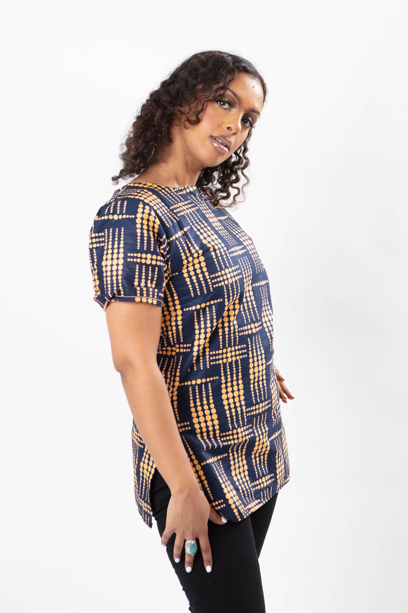 AFRICAN PRINT UNISEX NAVY BLUE DOTTED SHIRT