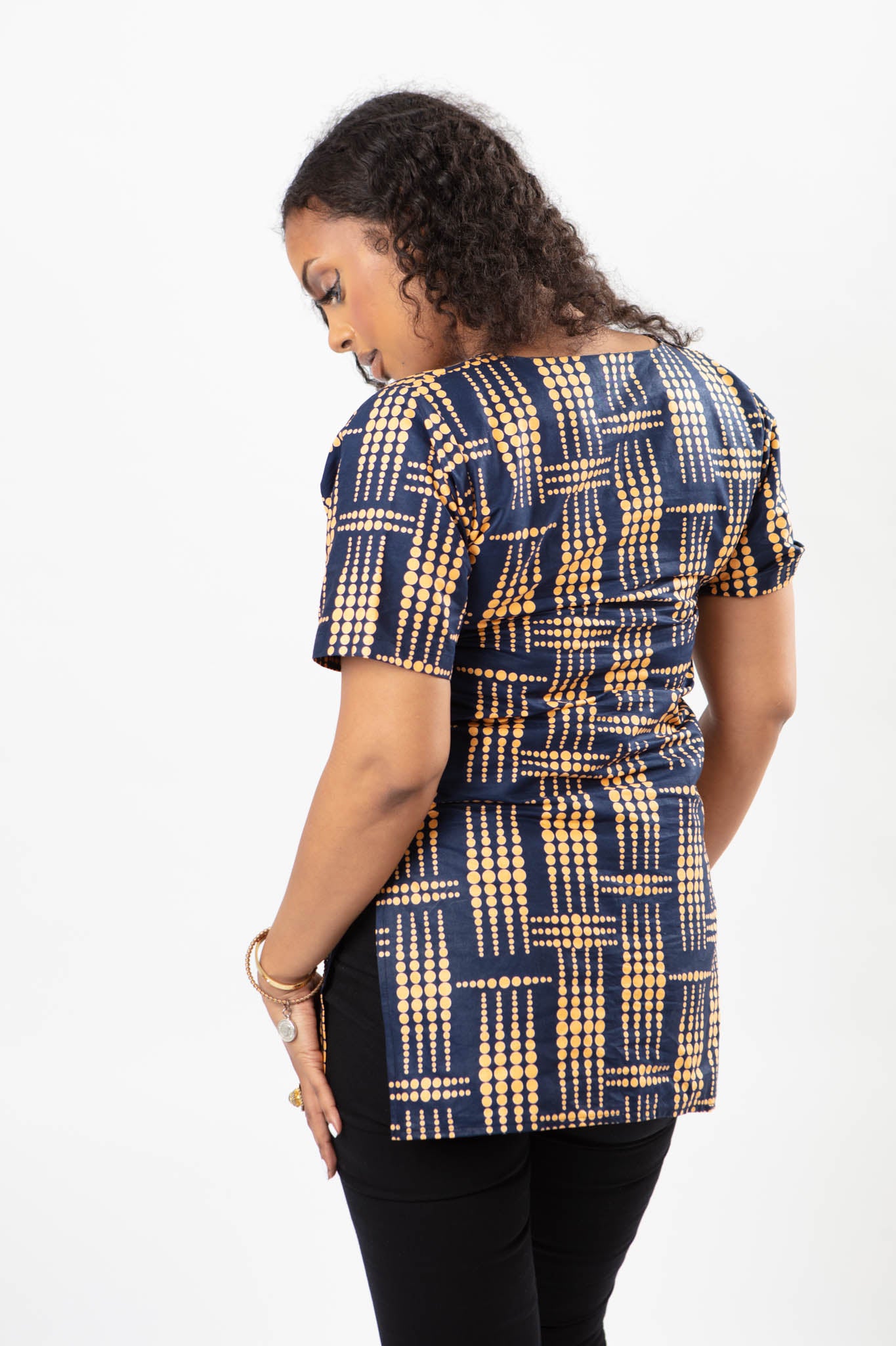 AFRICAN PRINT UNISEX NAVY BLUE DOTTED SHIRT