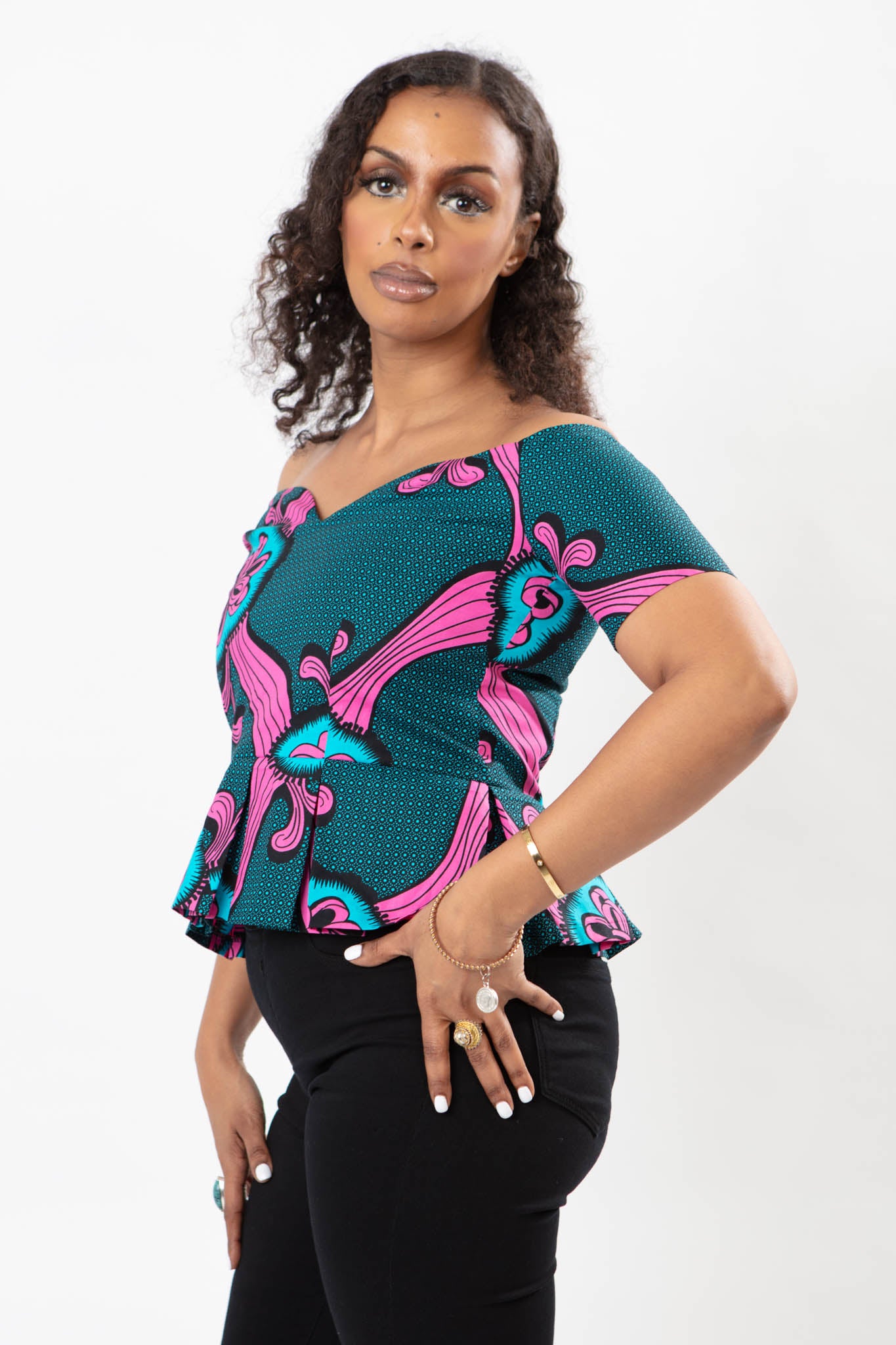 AFRICAN PRINT LADIES OFF SHOULDER WOVEN FLOWER TOP