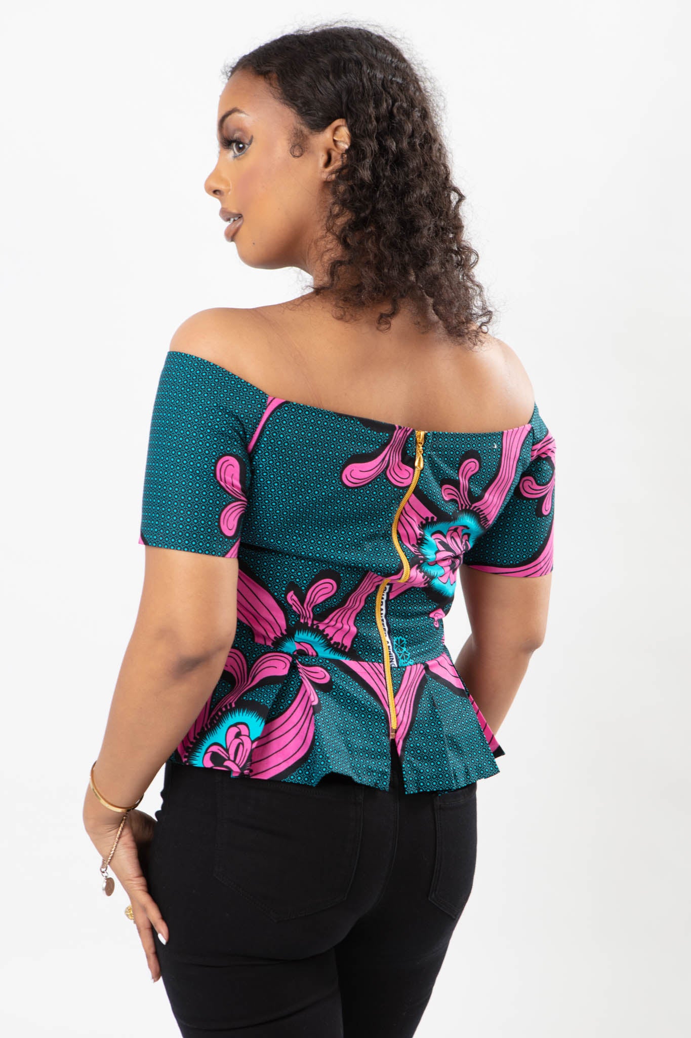 AFRICAN PRINT LADIES OFF SHOULDER WOVEN FLOWER TOP