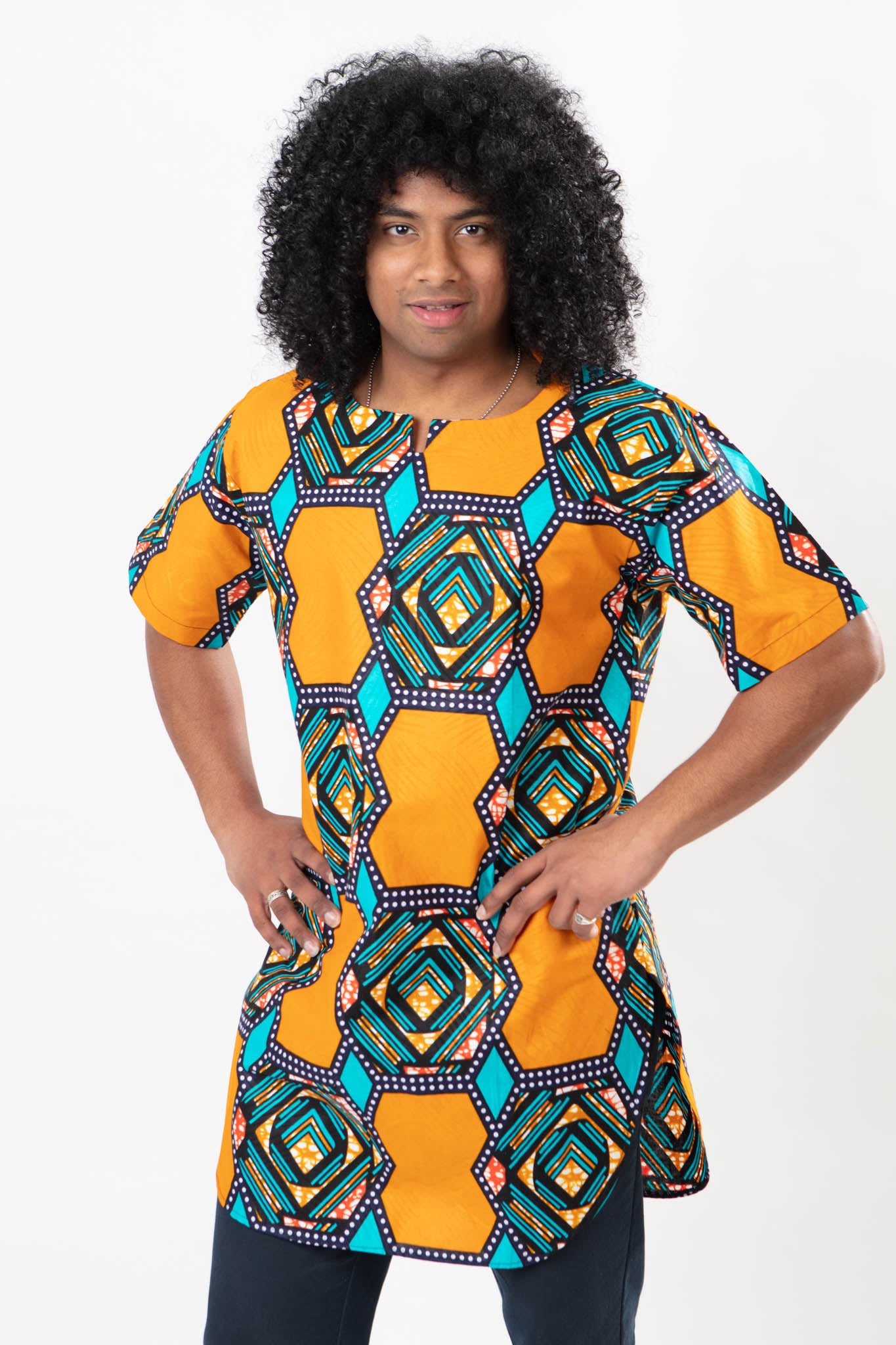 AFRICAN PRINT UNISEX ORANGE HEXAGON SHIRT