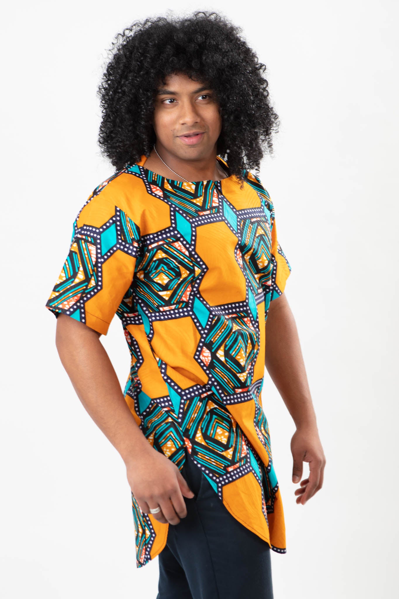 AFRICAN PRINT UNISEX ORANGE HEXAGON SHIRT