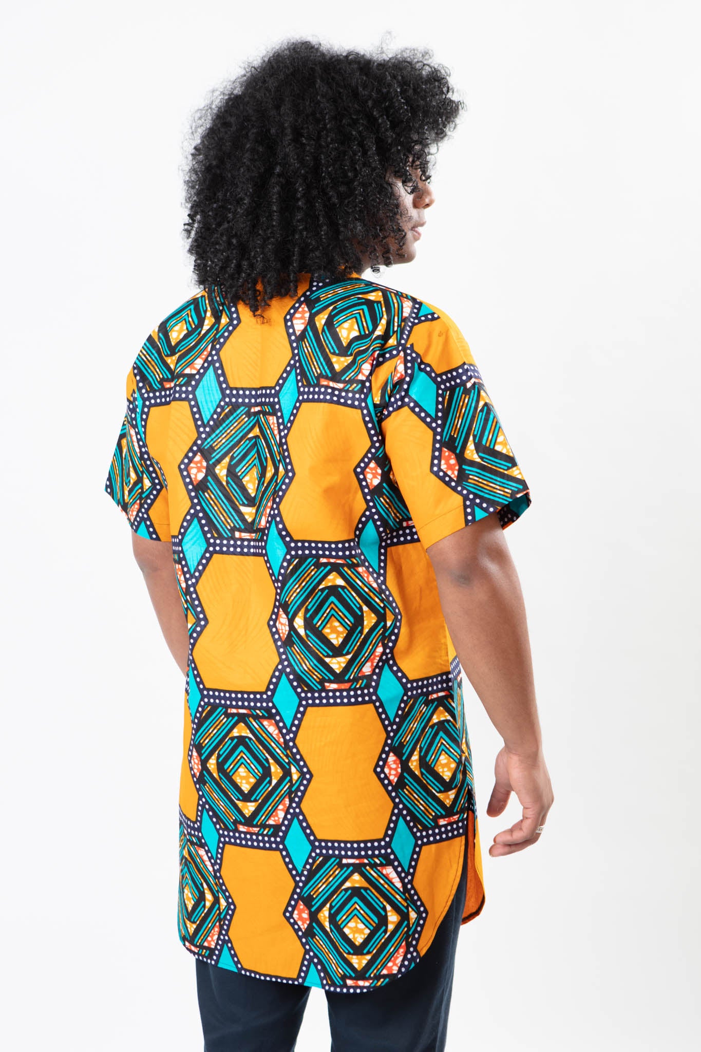 AFRICAN PRINT UNISEX ORANGE HEXAGON SHIRT