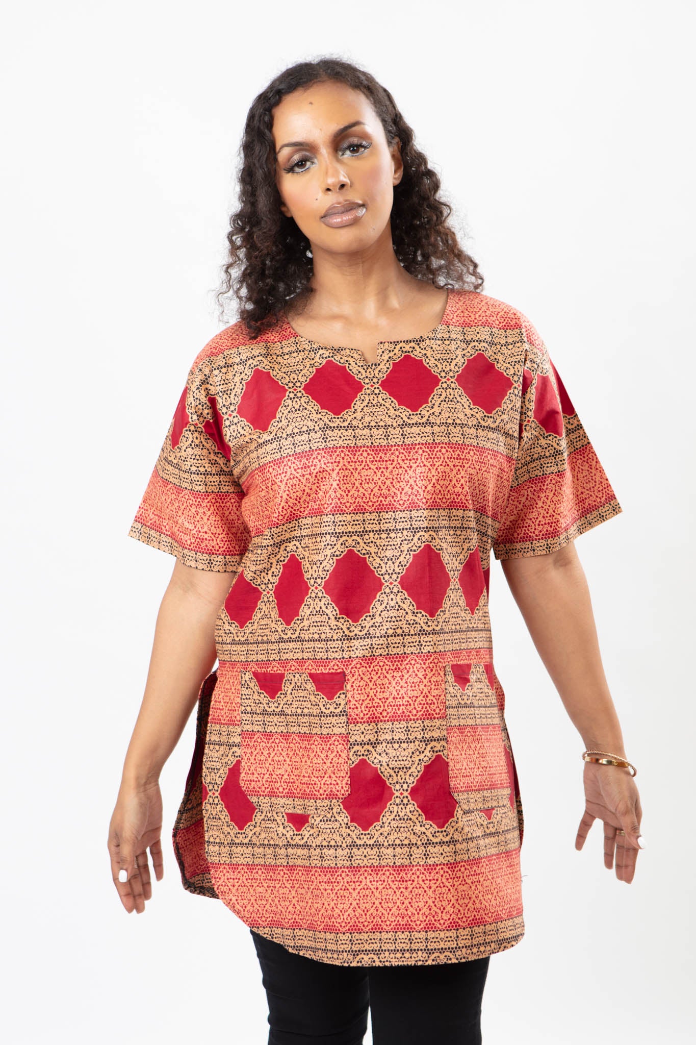 AFRICAN PRINT UNISEX RED DIAMOND SHIRT