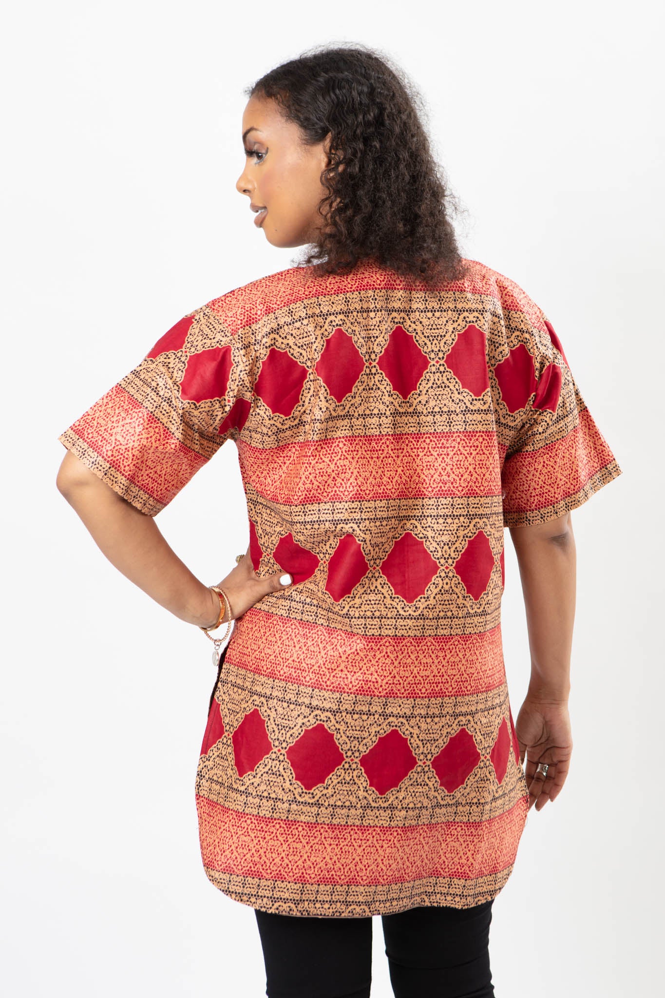 AFRICAN PRINT LADIES RED DIAMOND SHIRT