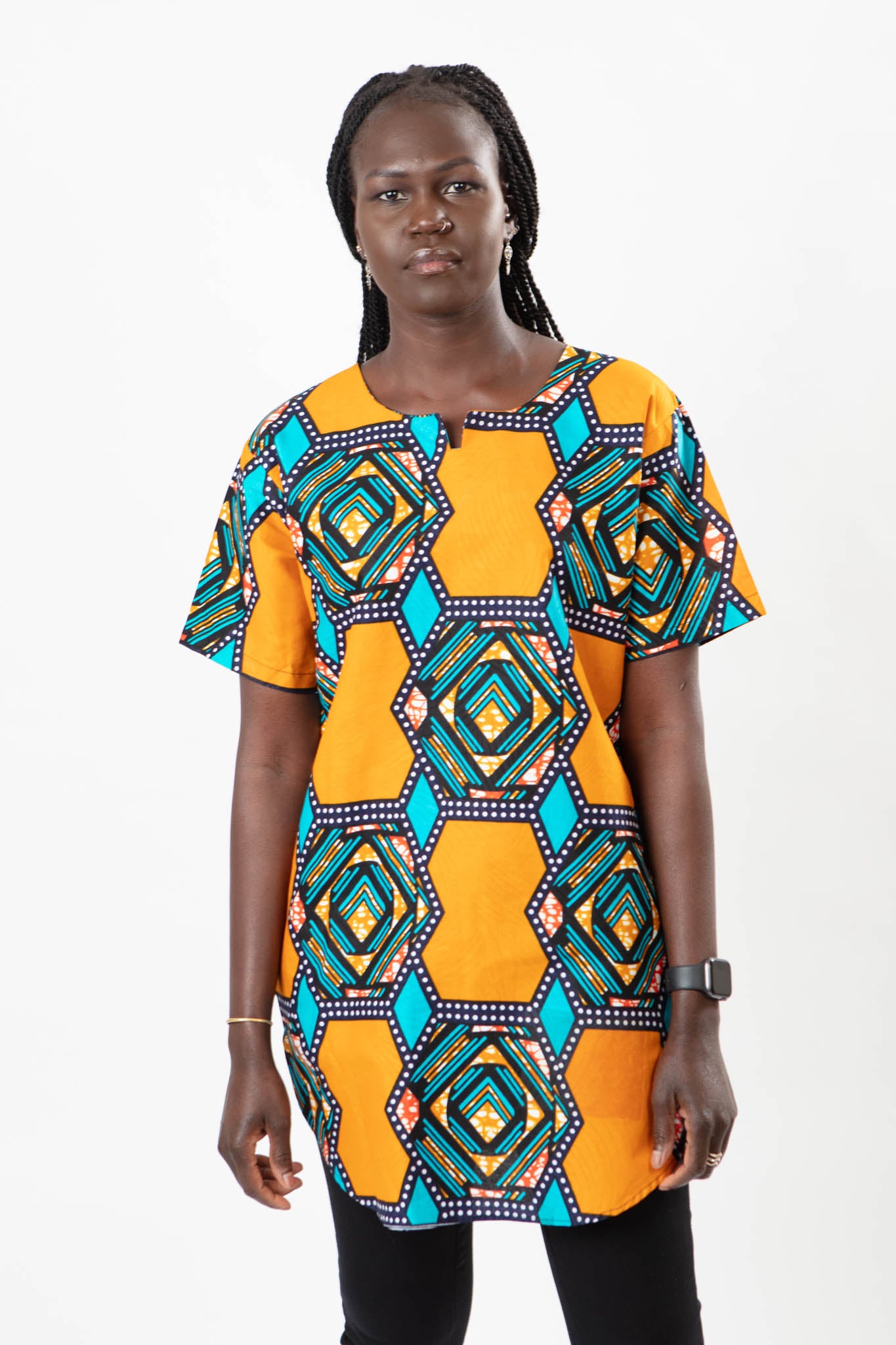 AFRICAN PRINT UNISEX ORANGE HEXAGON SHIRT