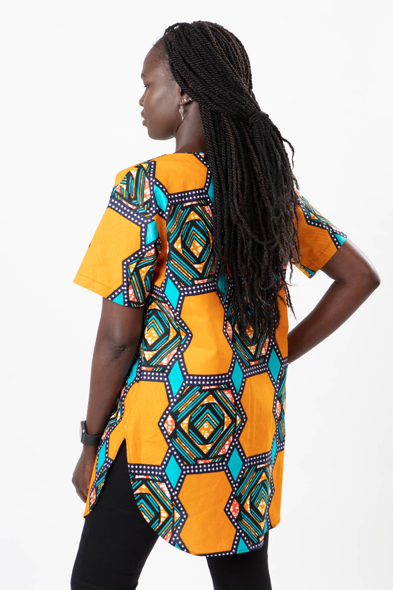 AFRICAN PRINT UNISEX ORANGE HEXAGON SHIRT