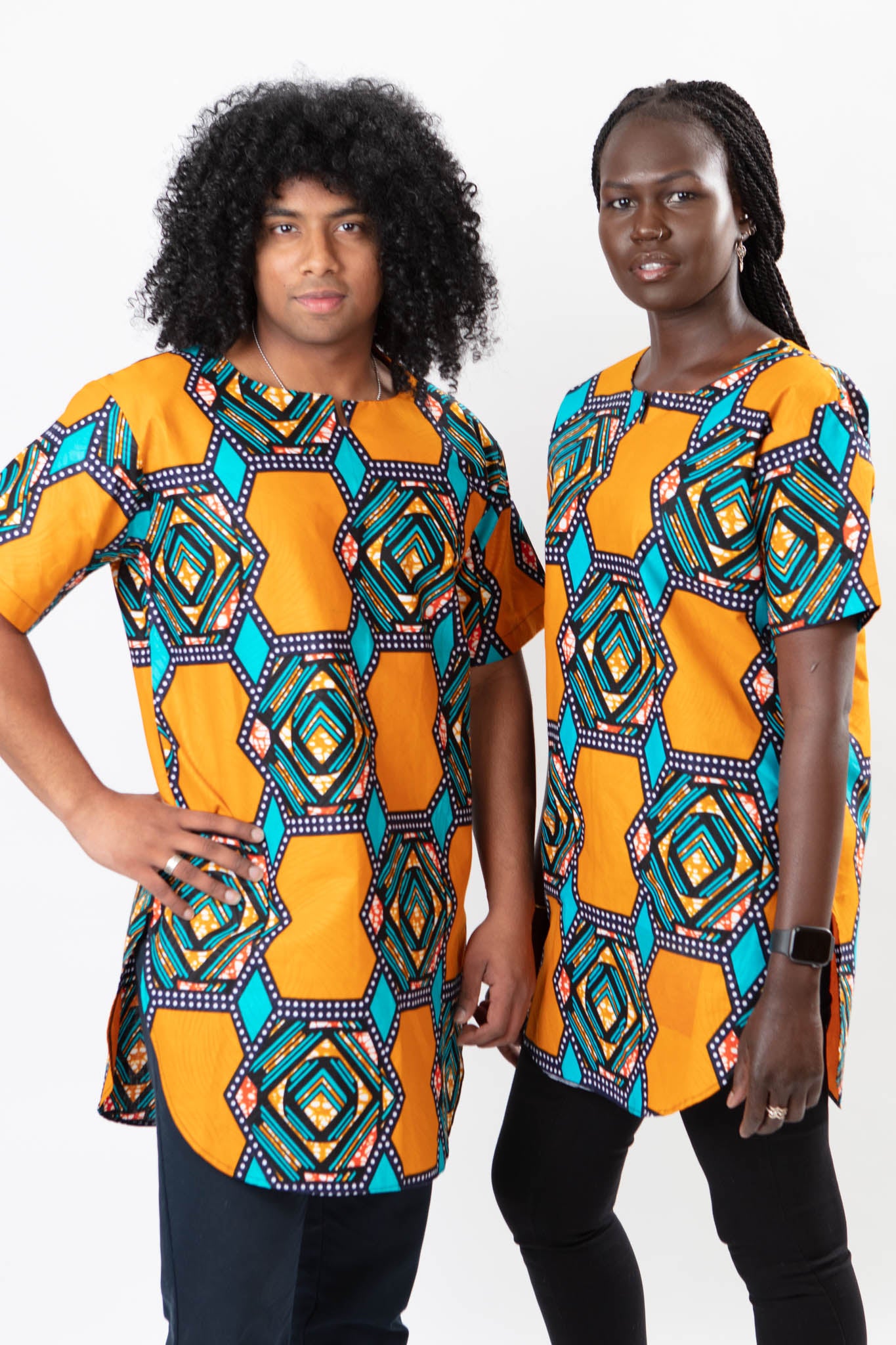 AFRICAN PRINT UNISEX ORANGE HEXAGON SHIRT