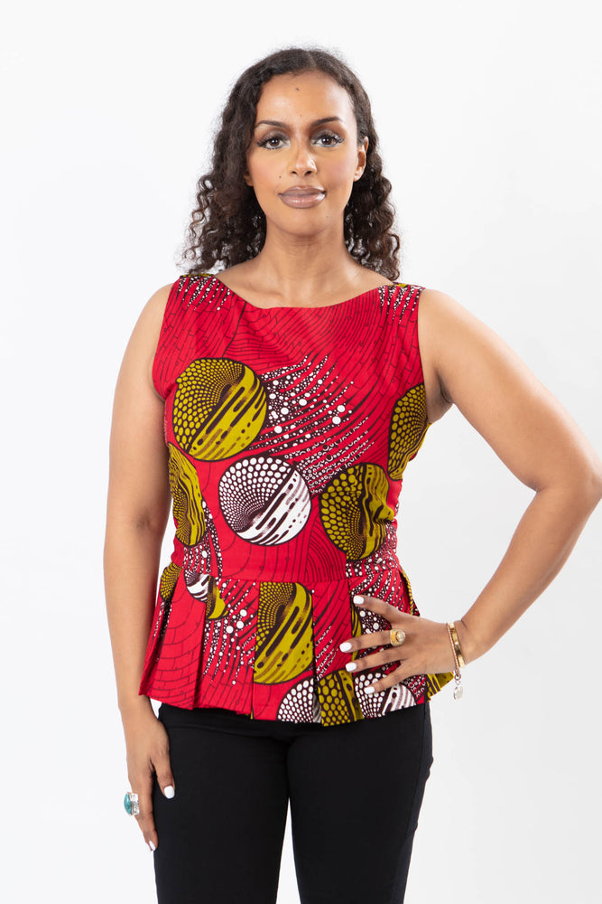 AFRICAN PRINT LADIES PINK TOP WITH CIRLCES