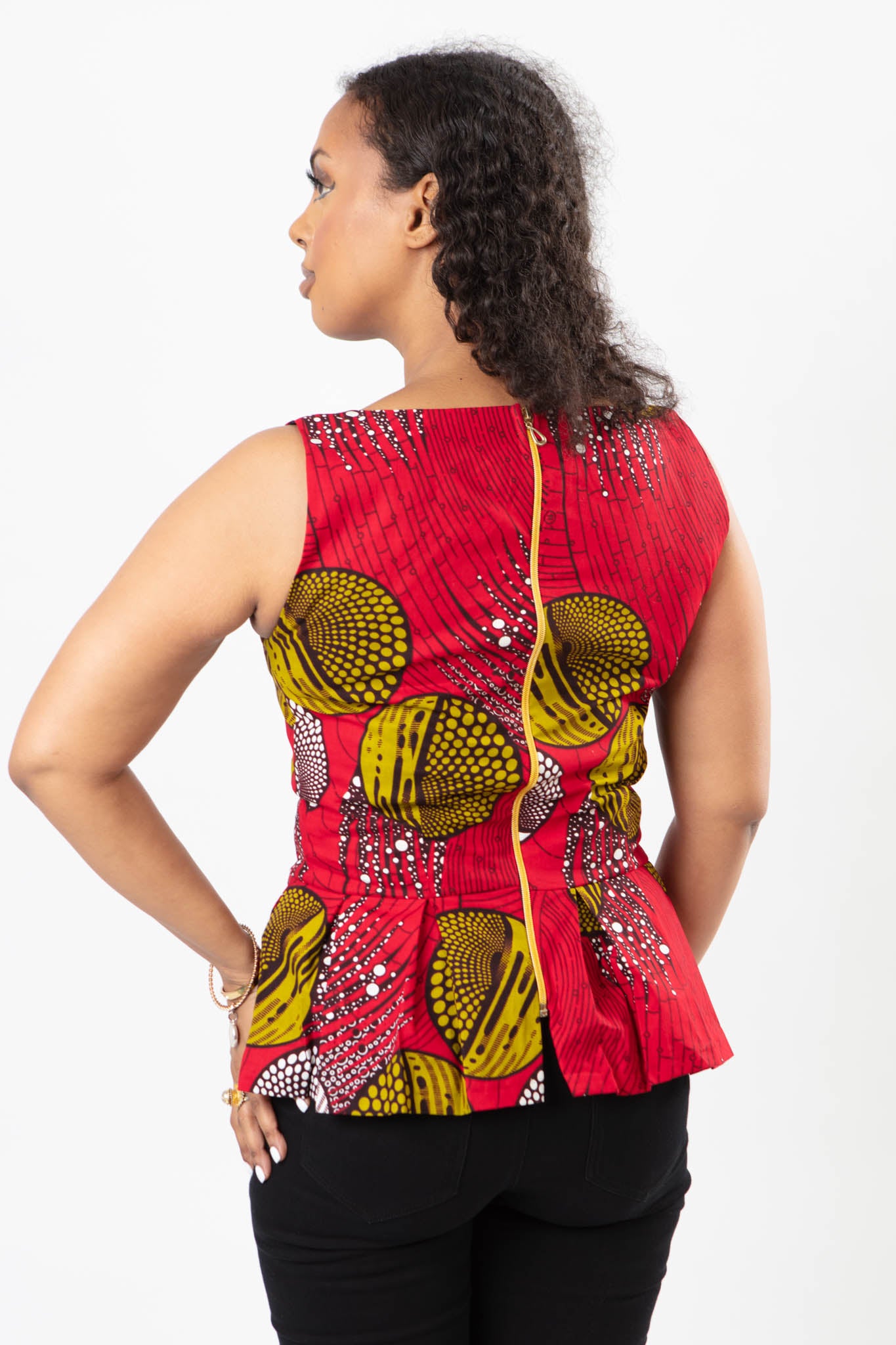 AFRICAN PRINT LADIES PINK TOP WITH CIRLCES