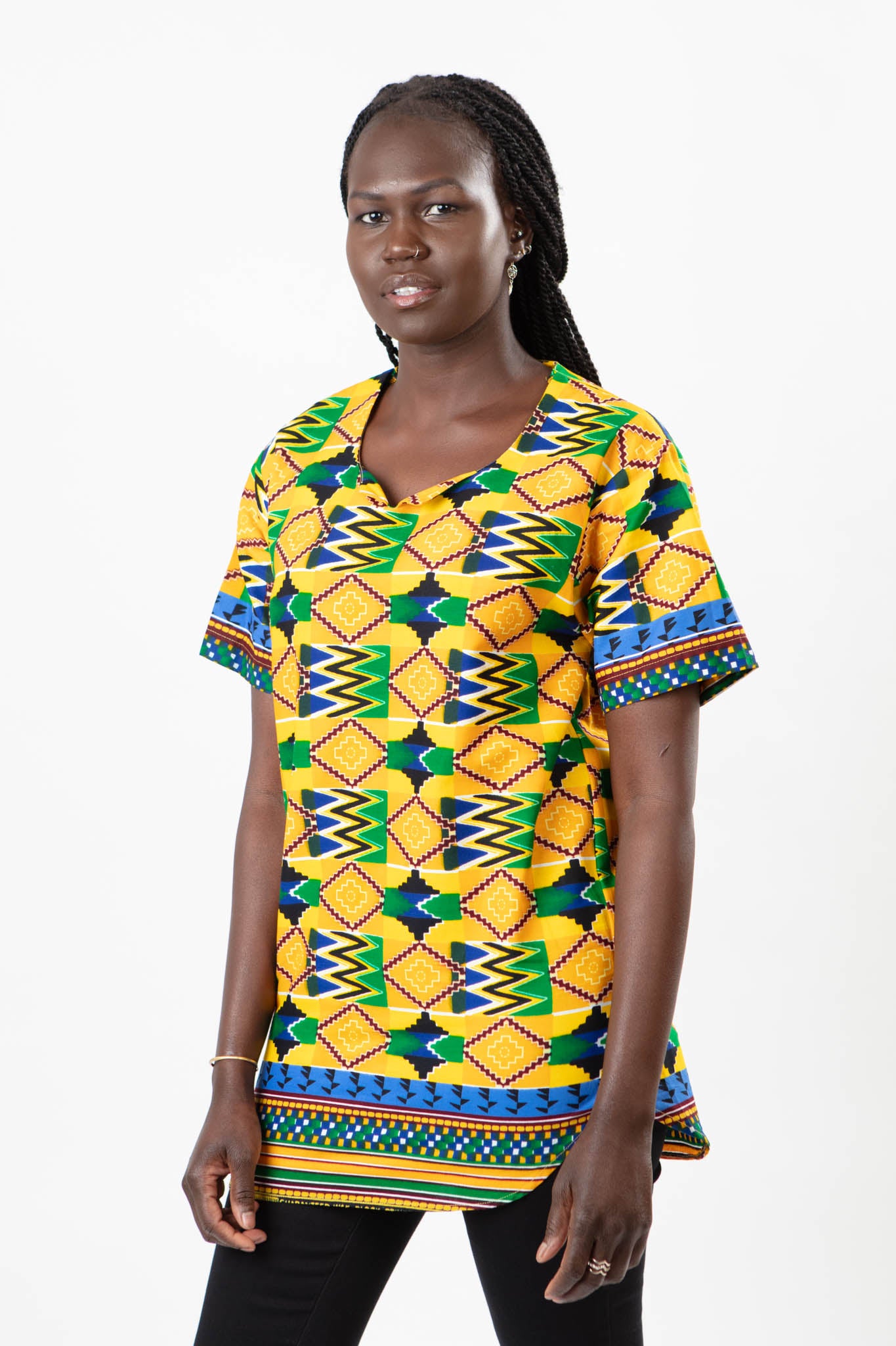 AFRICAN PRINT LADIES YELLOW KENTE SHIRT