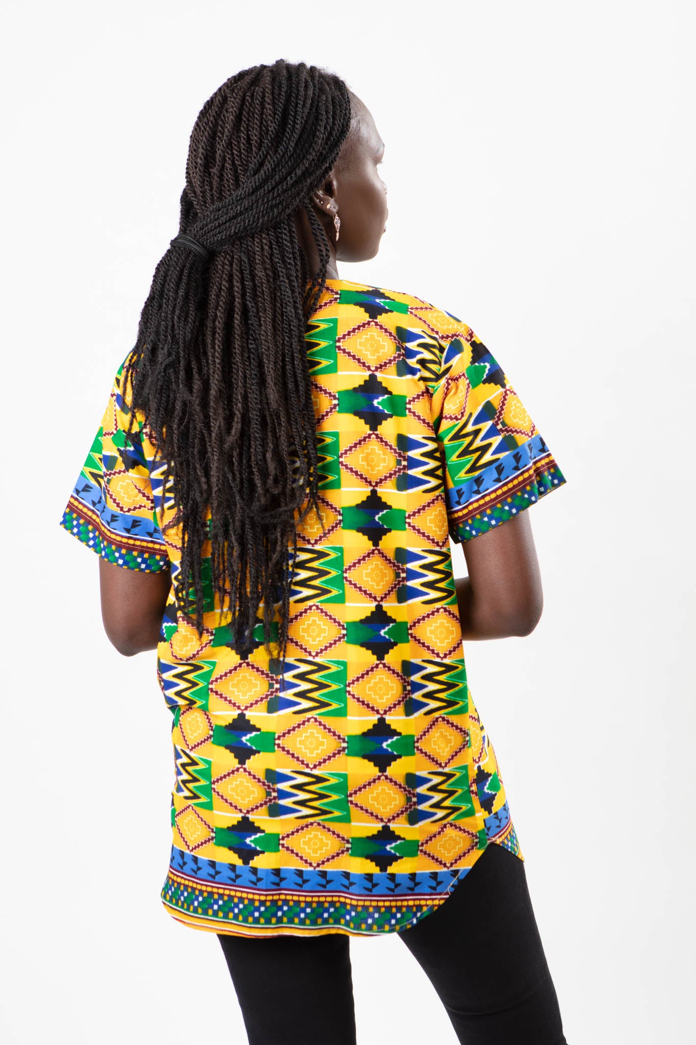 AFRICAN PRINT LADIES YELLOW KENTE SHIRT