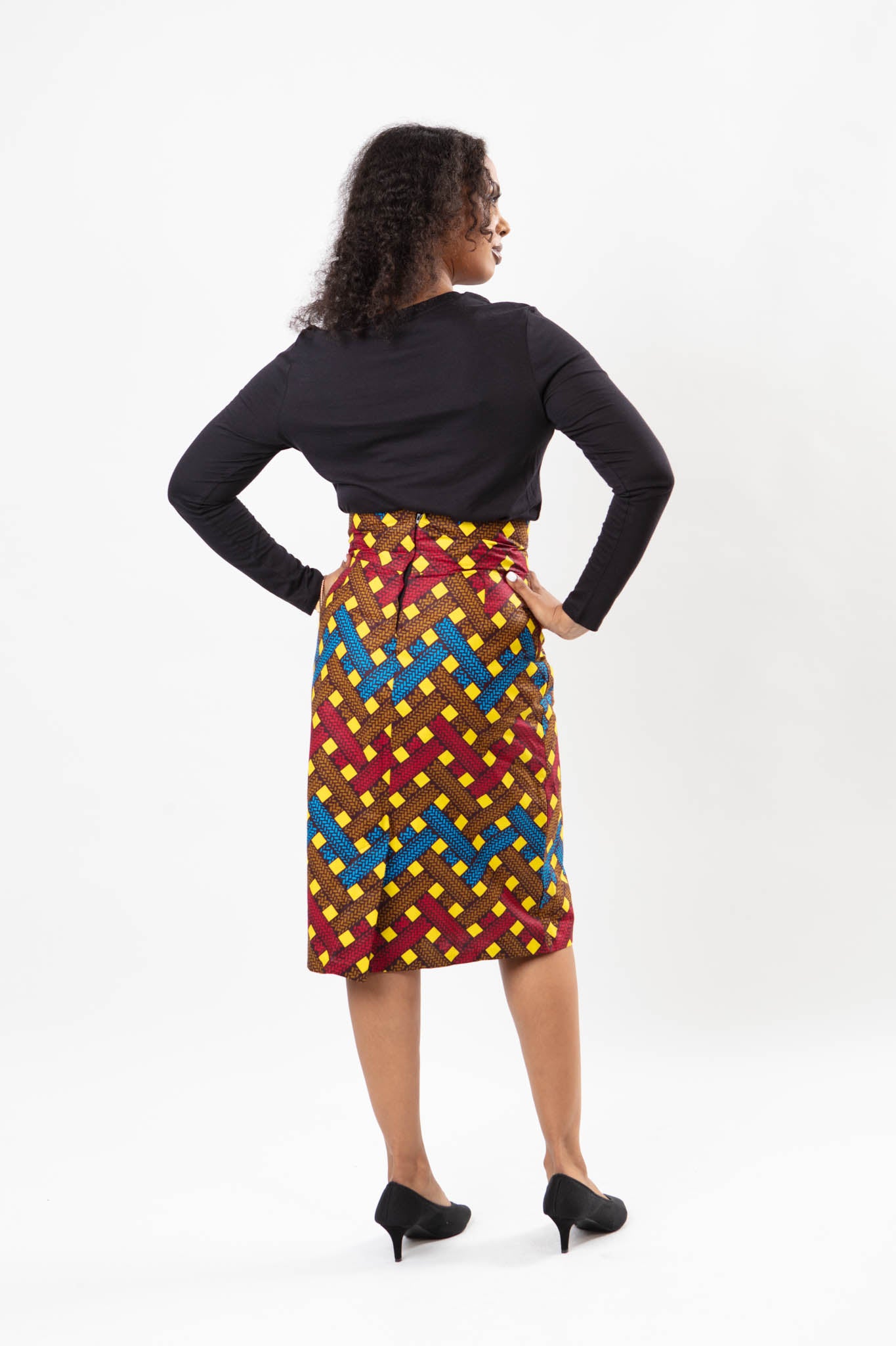 AFRICAN PRINT WOVEN FABRIC PATTERN HIGH WAIST SKIRT