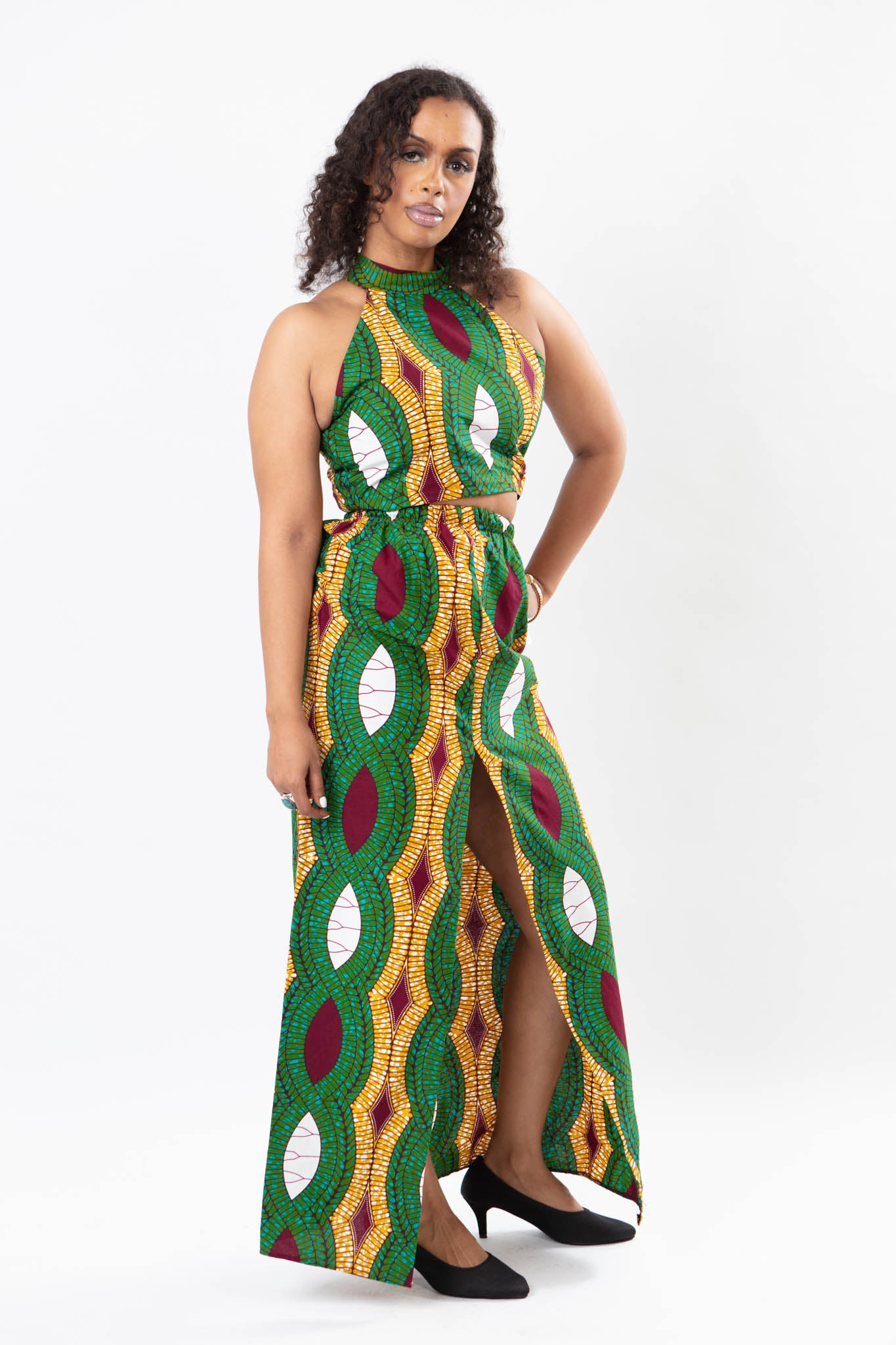 AFRICAN PRINT LADIES GREEN TWO-PIECE