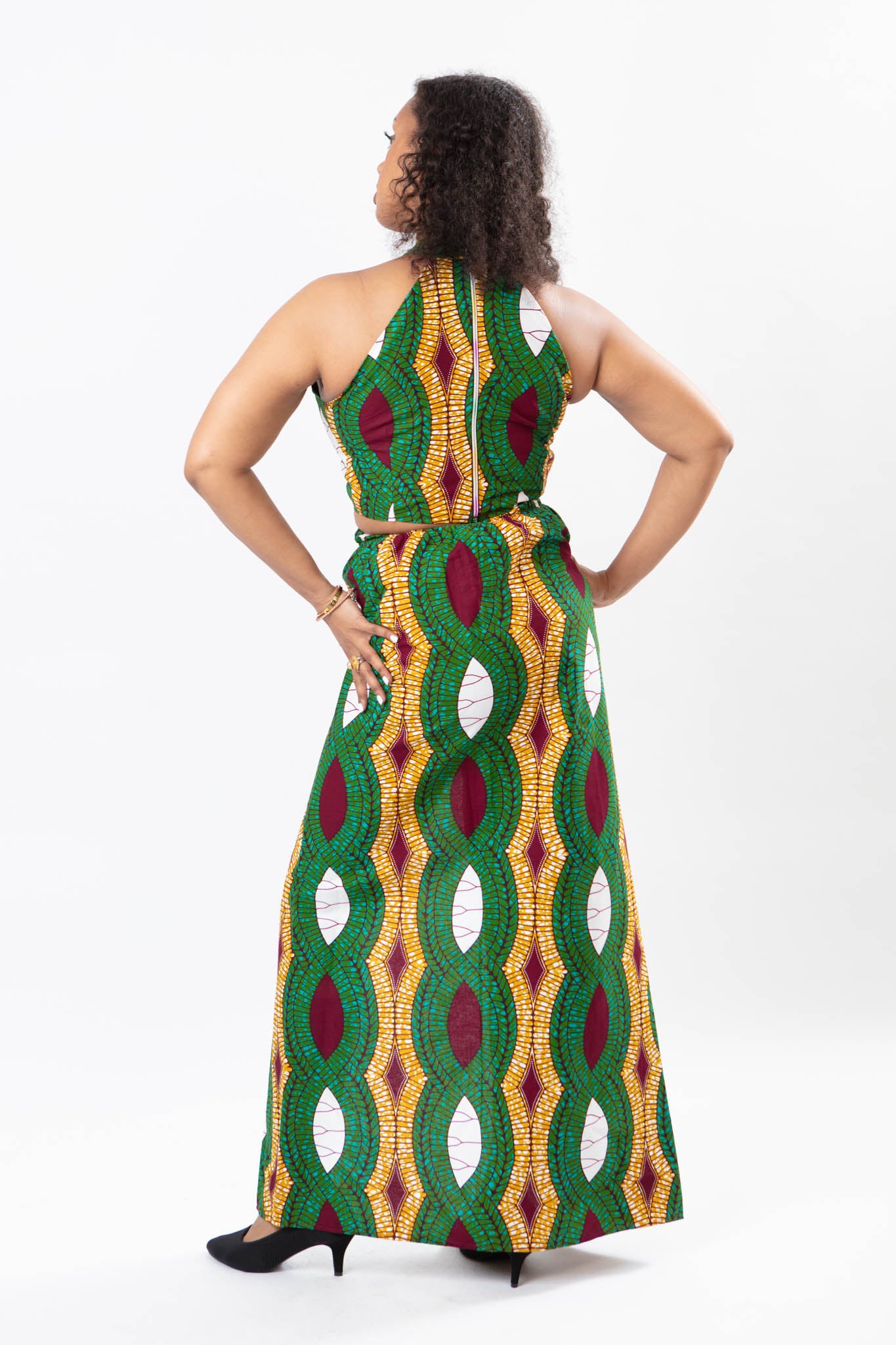 AFRICAN PRINT LADIES GREEN TWO-PIECE