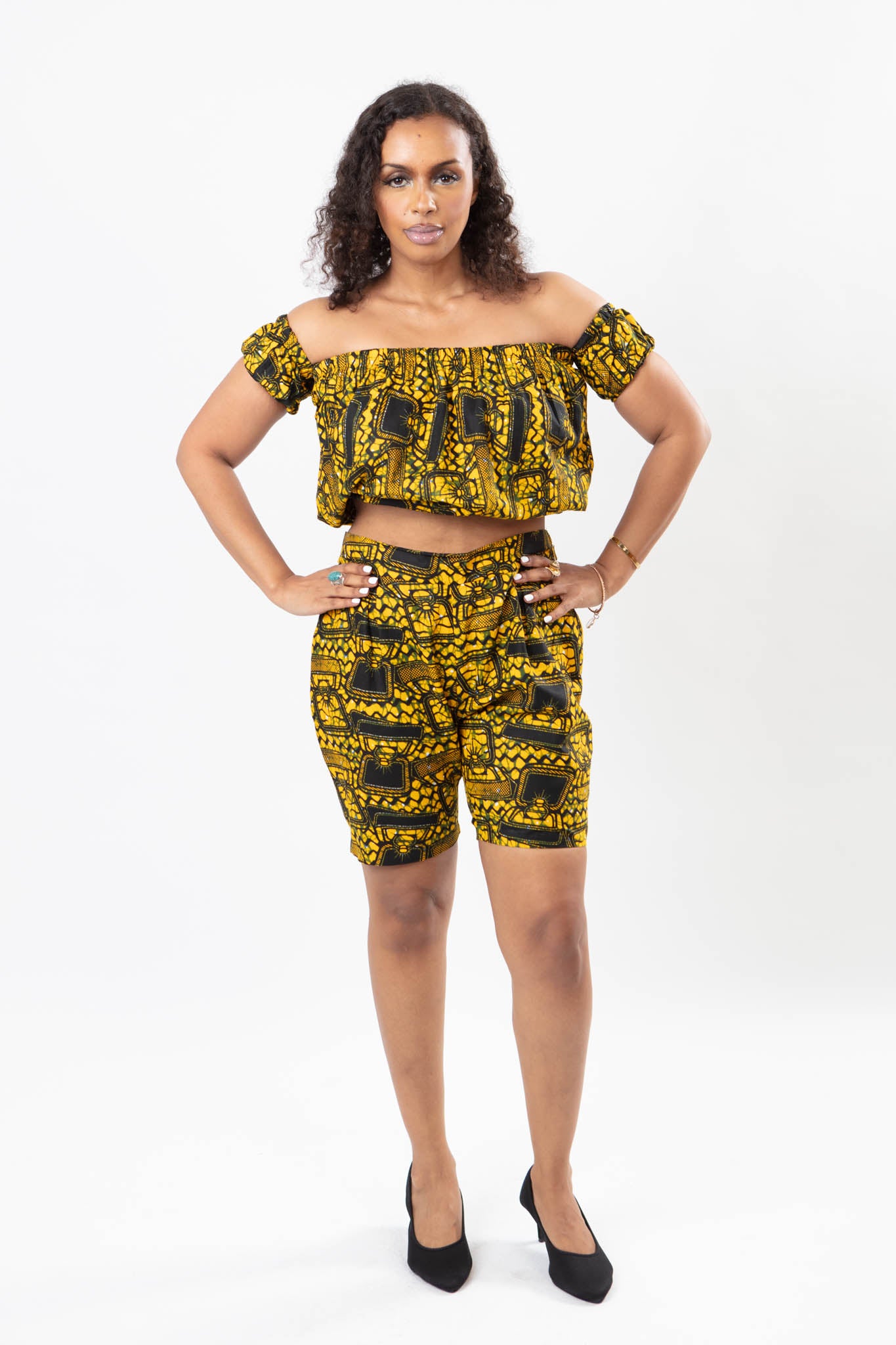 AFRICAN PRINT LADIES TWO-PIECE YELLOW & BLACK BATIK