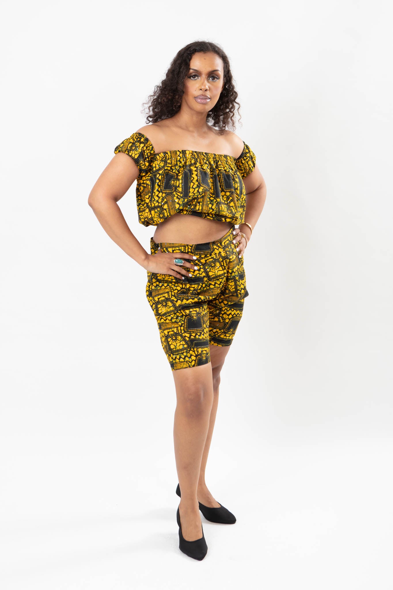 AFRICAN PRINT LADIES TWO-PIECE YELLOW & BLACK BATIK