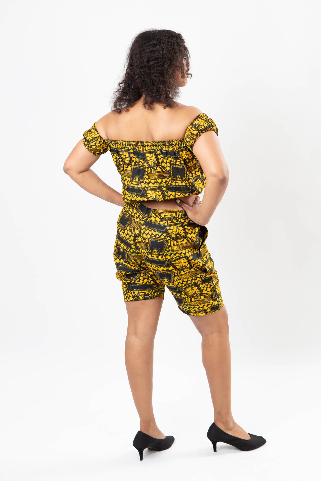 AFRICAN PRINT LADIES TWO-PIECE YELLOW & BLACK BATIK