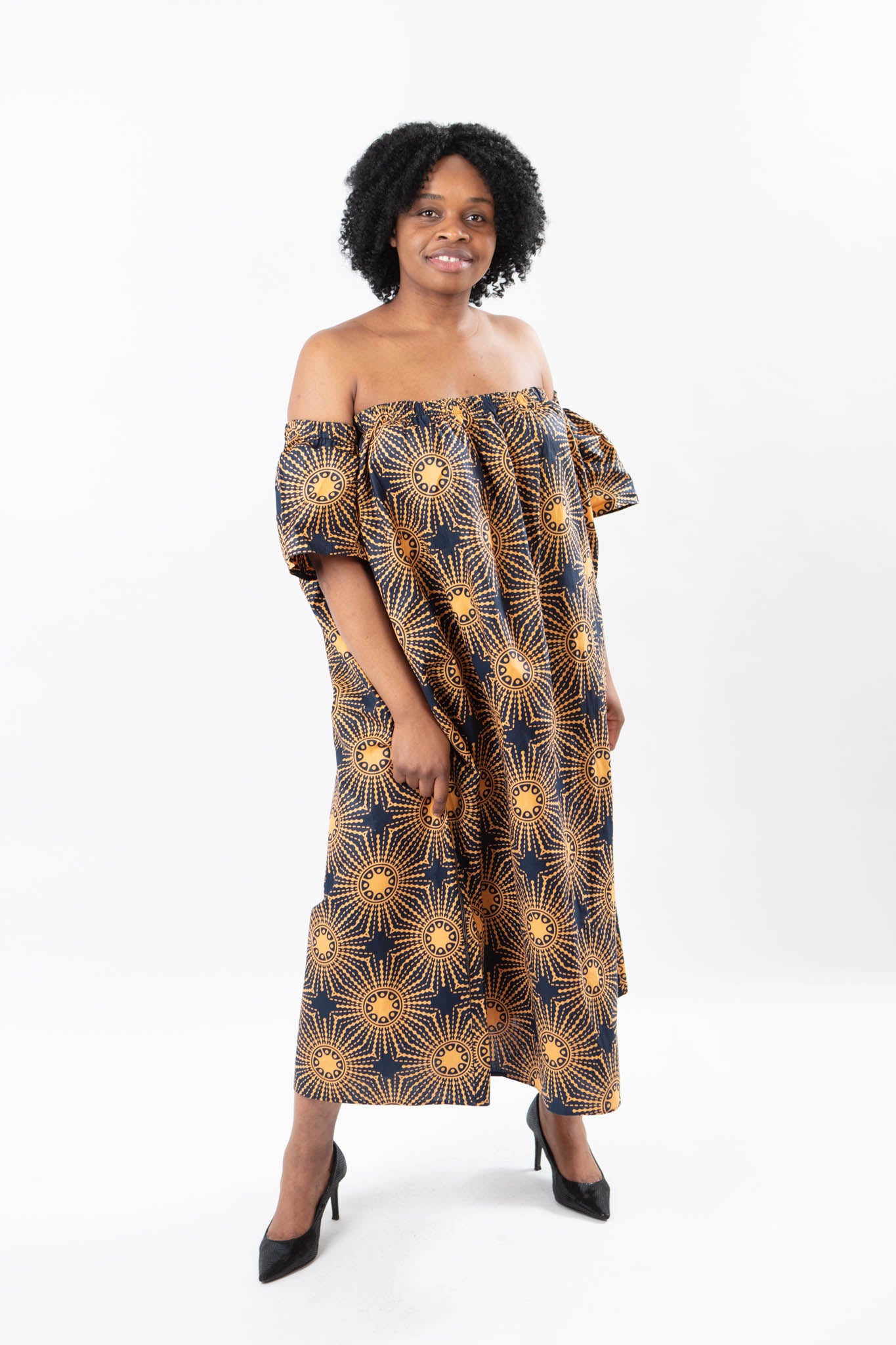 OFF-SHOULDER AFRICAN PRINT ANKARA MAXI DRESS