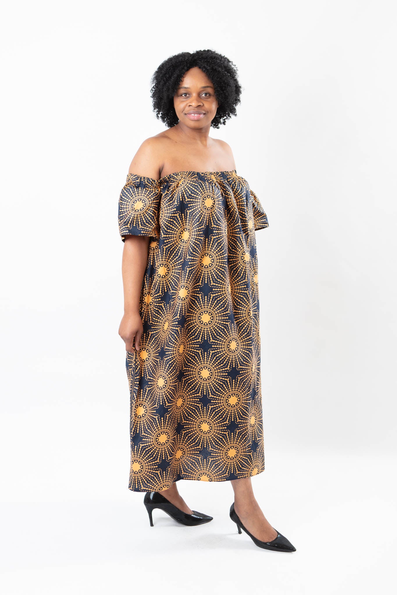 OFF-SHOULDER AFRICAN PRINT ANKARA MAXI DRESS