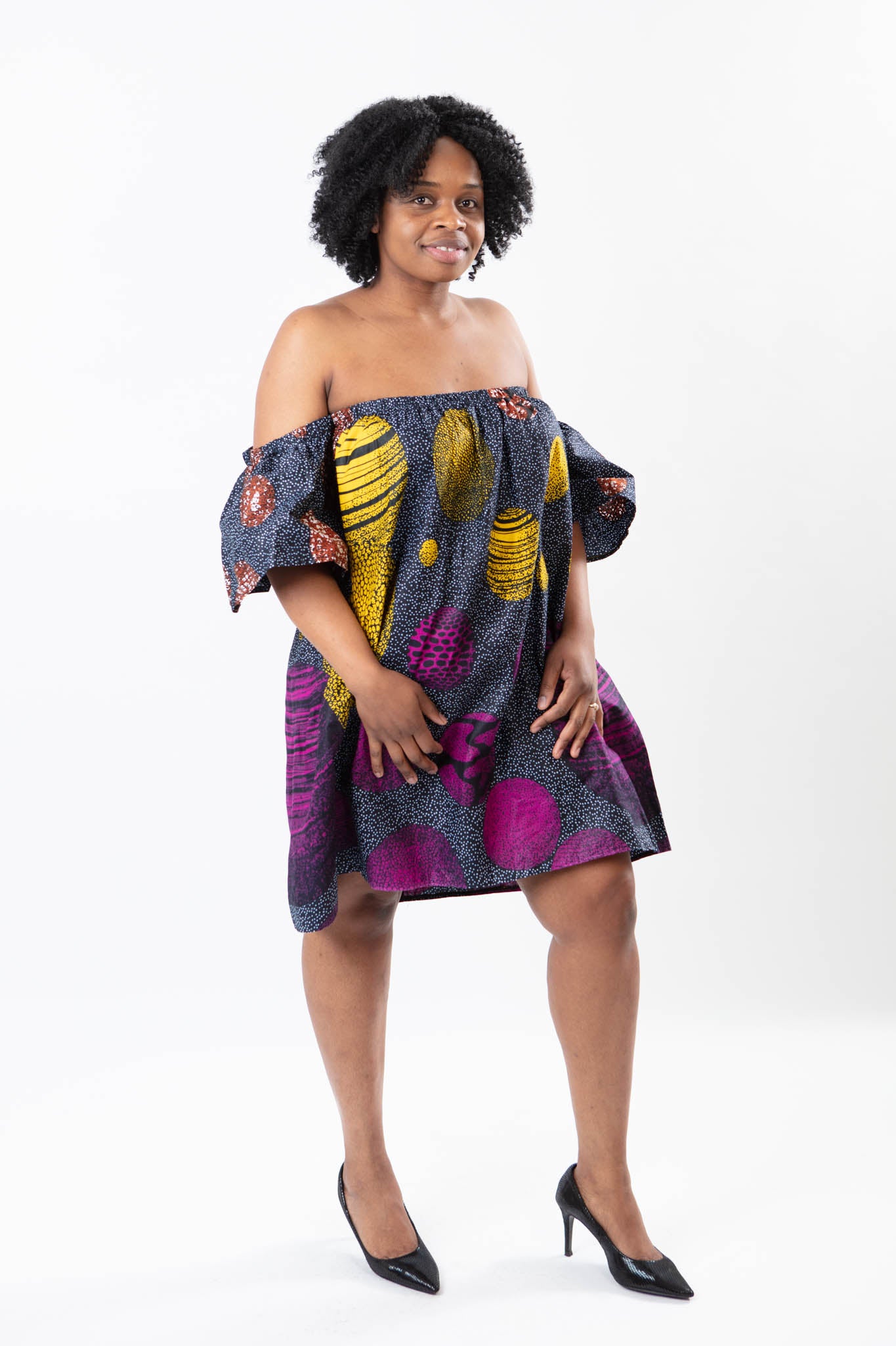 OFF-SHOULDER AFRICAN PRINT ANKARA KNEE-LENGTH DRESS